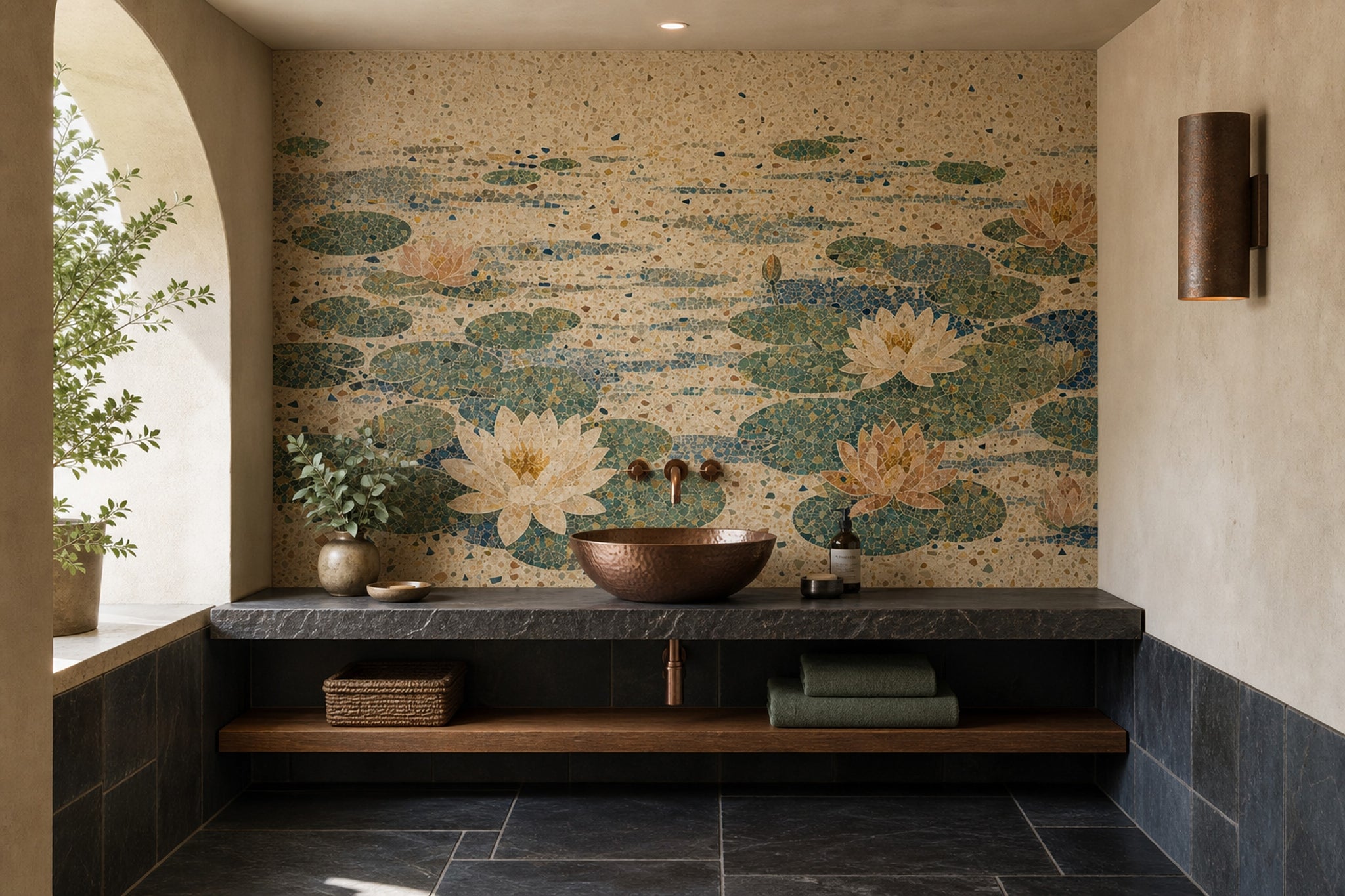 Muted Green Wallpaper Lotus Terrazzo Removable Wall Decor