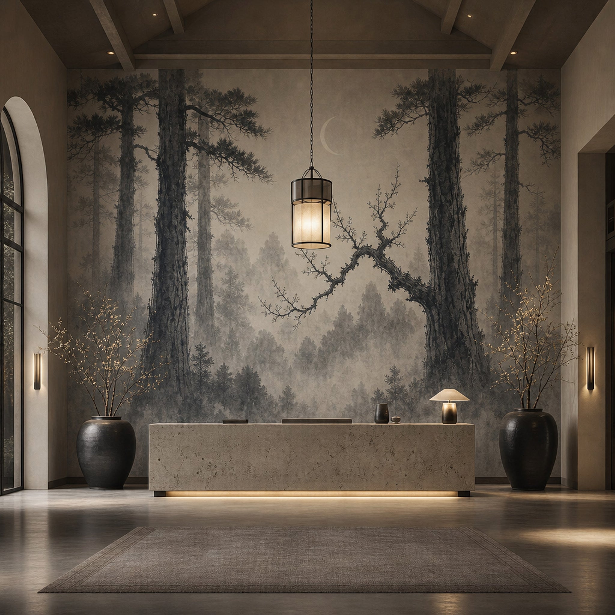 Misty Forest Wallpaper Cloudy Sky Wall Mural