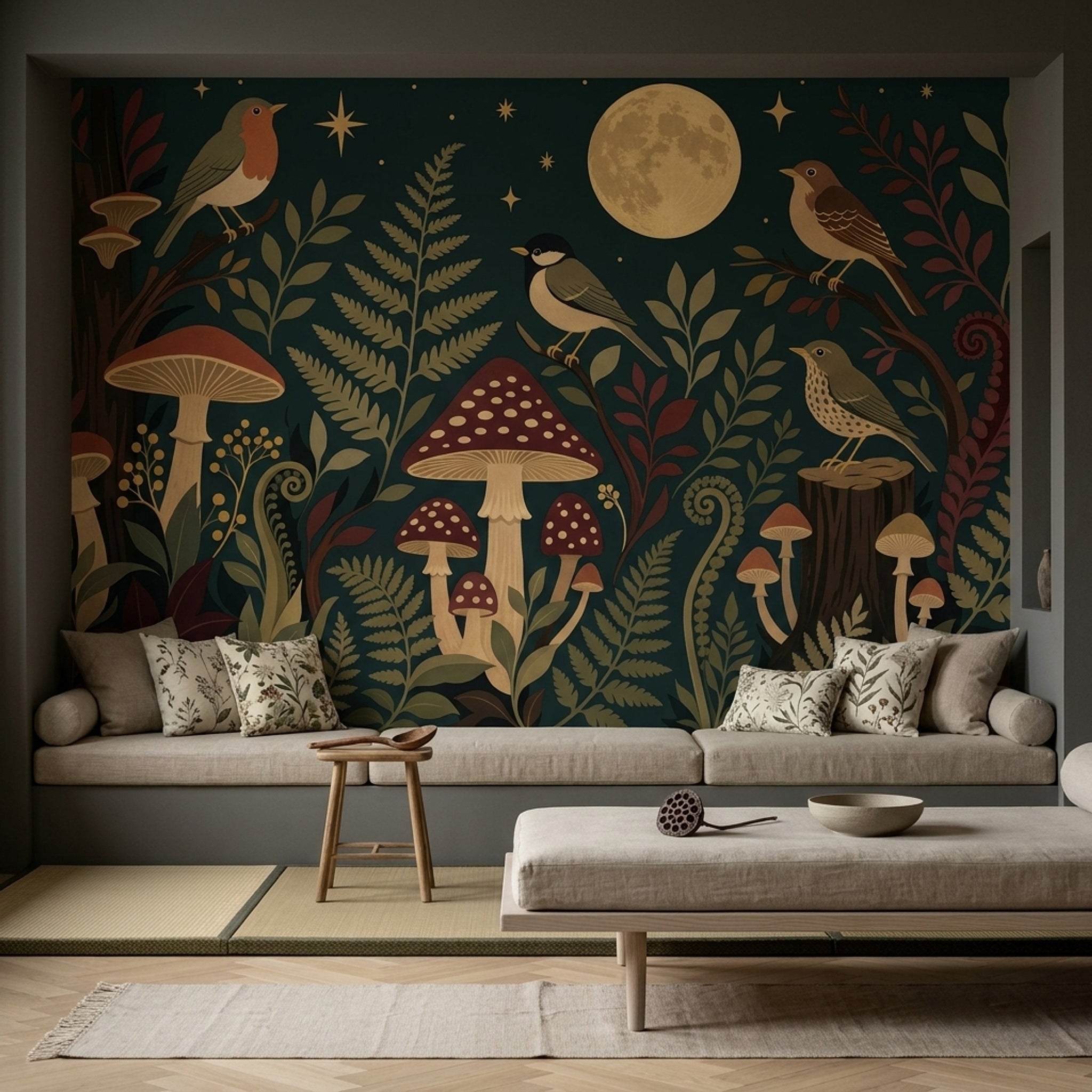 Night Forest Wallpaper Moon Removable Birds Wall Decor