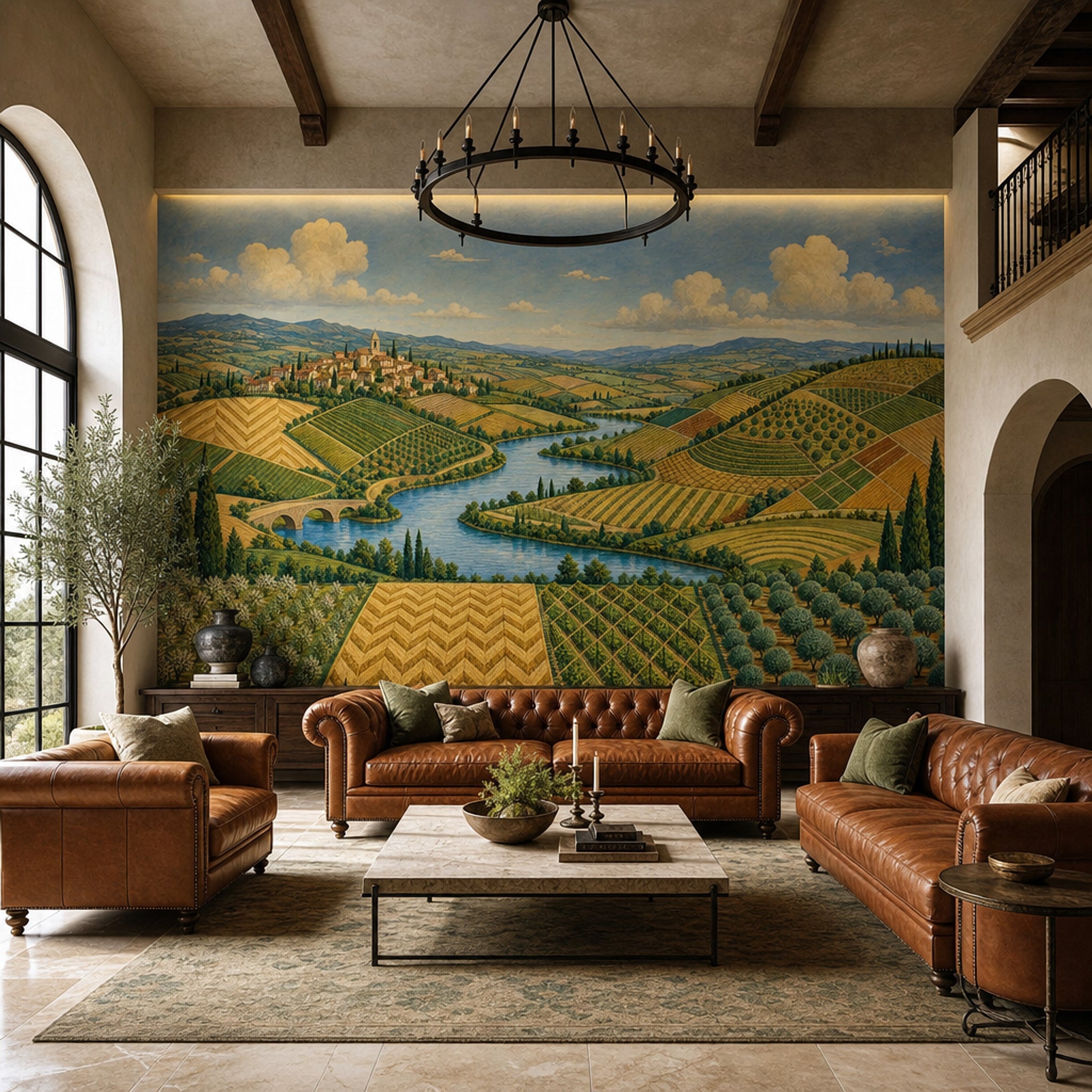 Tuscan Landscape Wallpaper Rolling Hills Patchwork Fields Removable Wall Decor