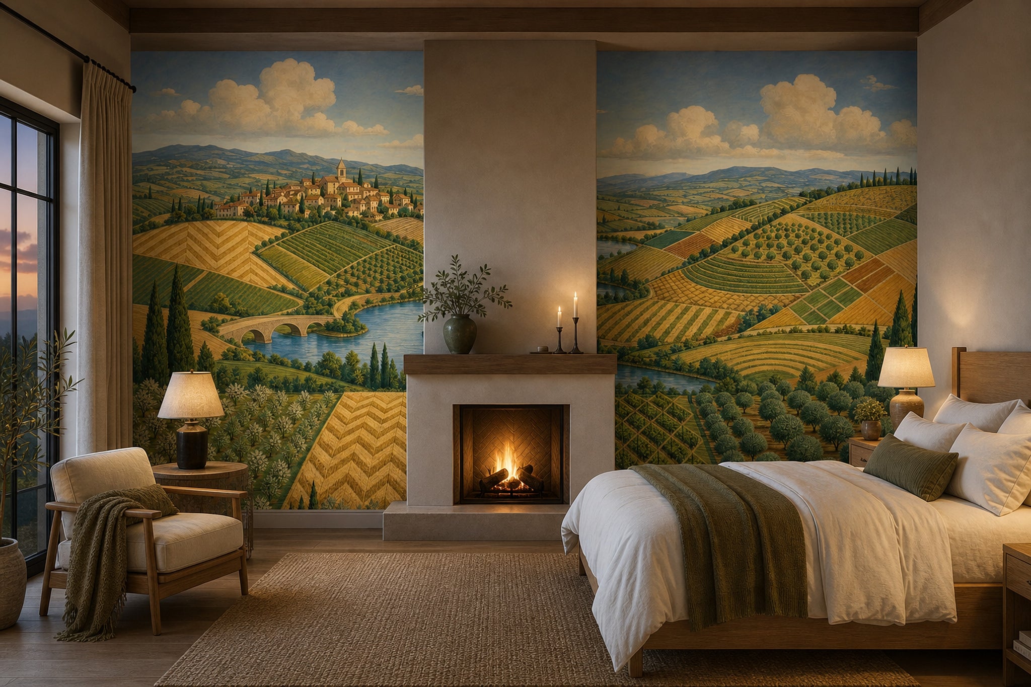 Tuscan Landscape Wallpaper Rolling Hills Patchwork Fields Removable Wall Decor
