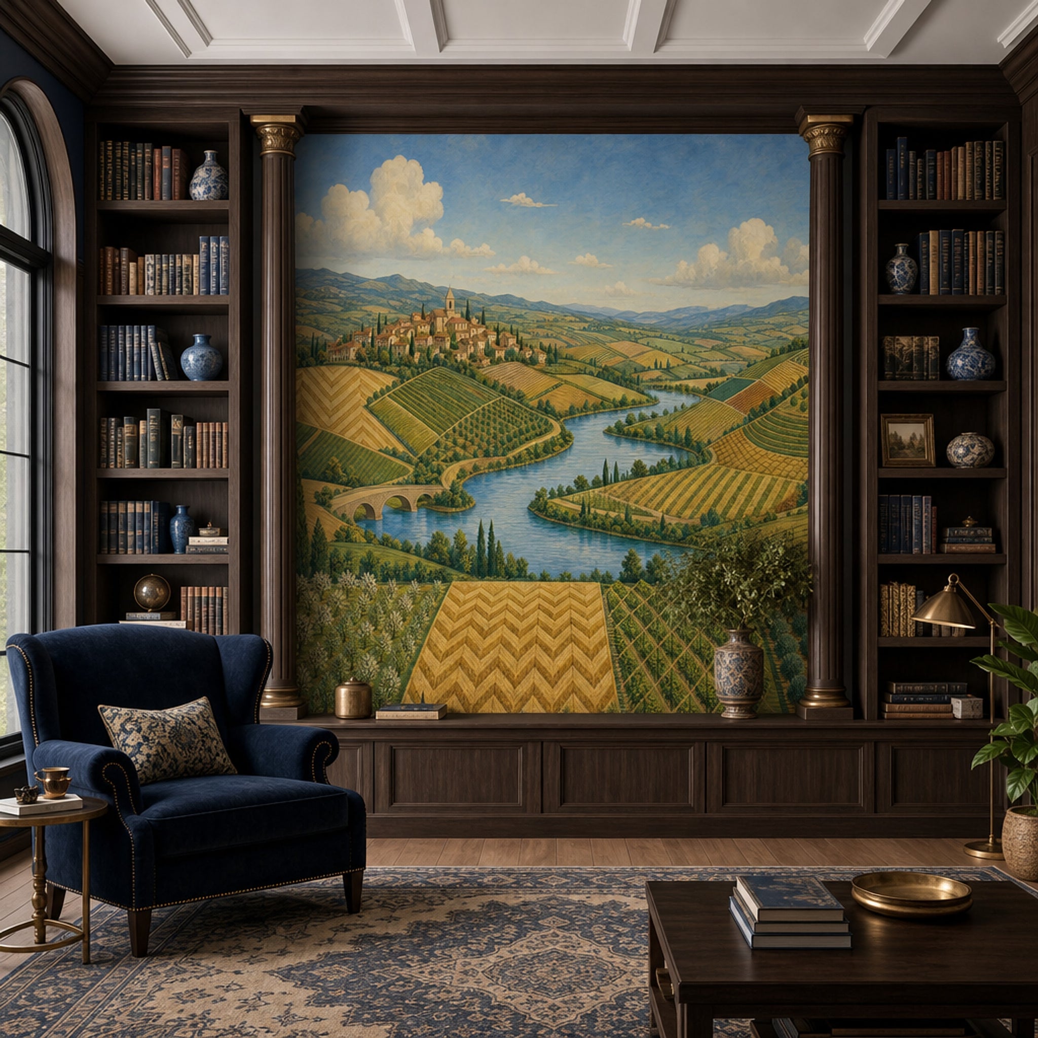 Tuscan Landscape Wallpaper Rolling Hills Patchwork Fields Removable Wall Decor