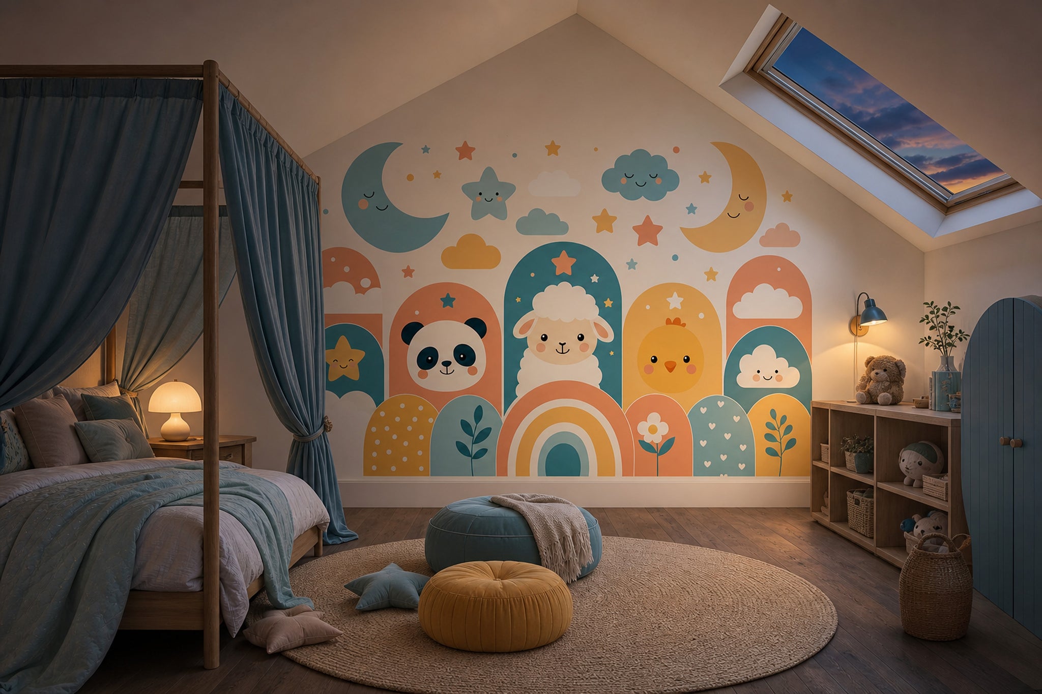 Nursery Wallpaper Cute Animals Moon And Stars Removable Wall Decor