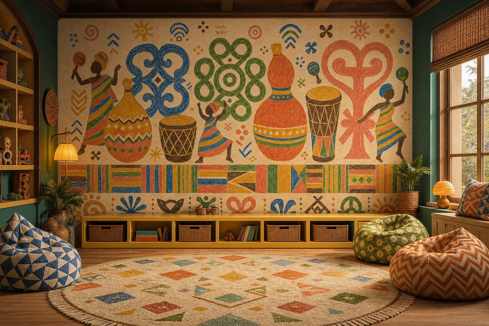 African Folk Art Wallpaper Global Inspired Tribal Motifs Wall Mural