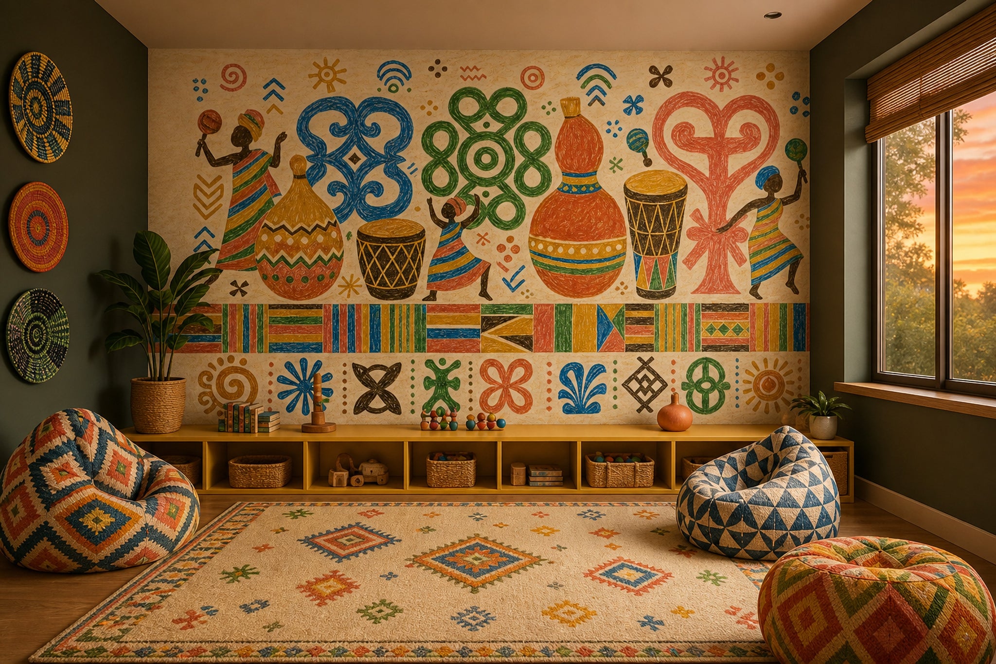 African Folk Art Wallpaper Global Inspired Tribal Motifs Wall Mural