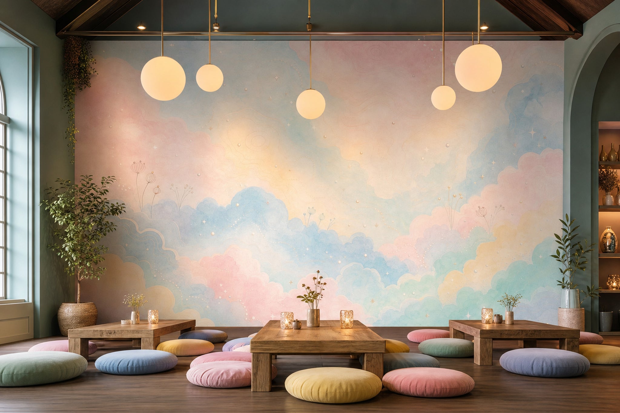 Topographic Map Wallpaper Contour Lines Pastel Sky Removable Wall Decor