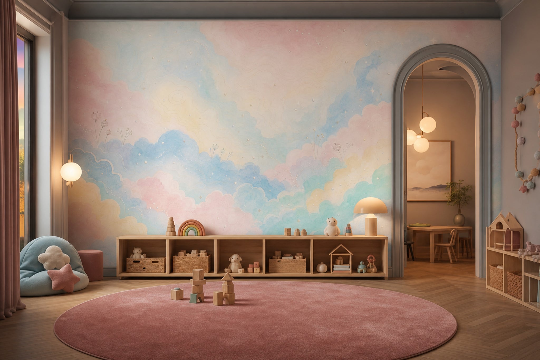 Topographic Map Wallpaper Contour Lines Pastel Sky Removable Wall Decor