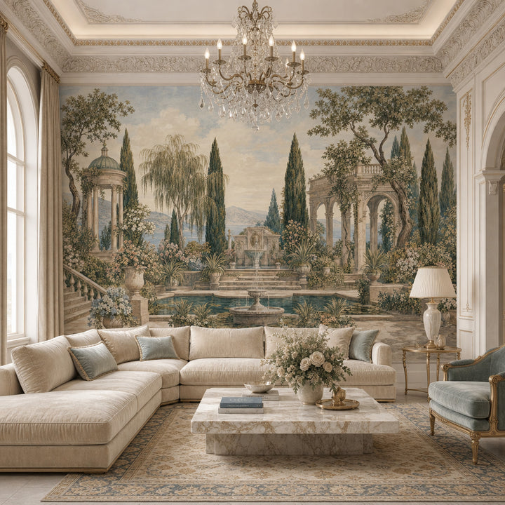 Classical Garden Wallpaper Mediterranean Landscape Removable Vintage Mural Wall Decor