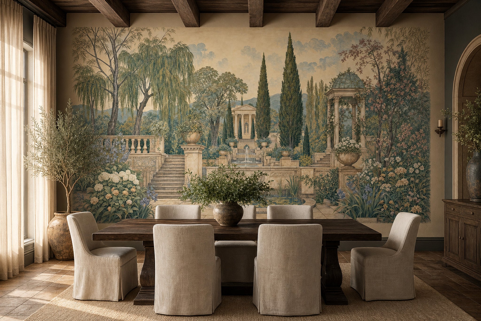 Classical Garden Wallpaper Mediterranean Villa Removable Stone Terrace Wall Decor
