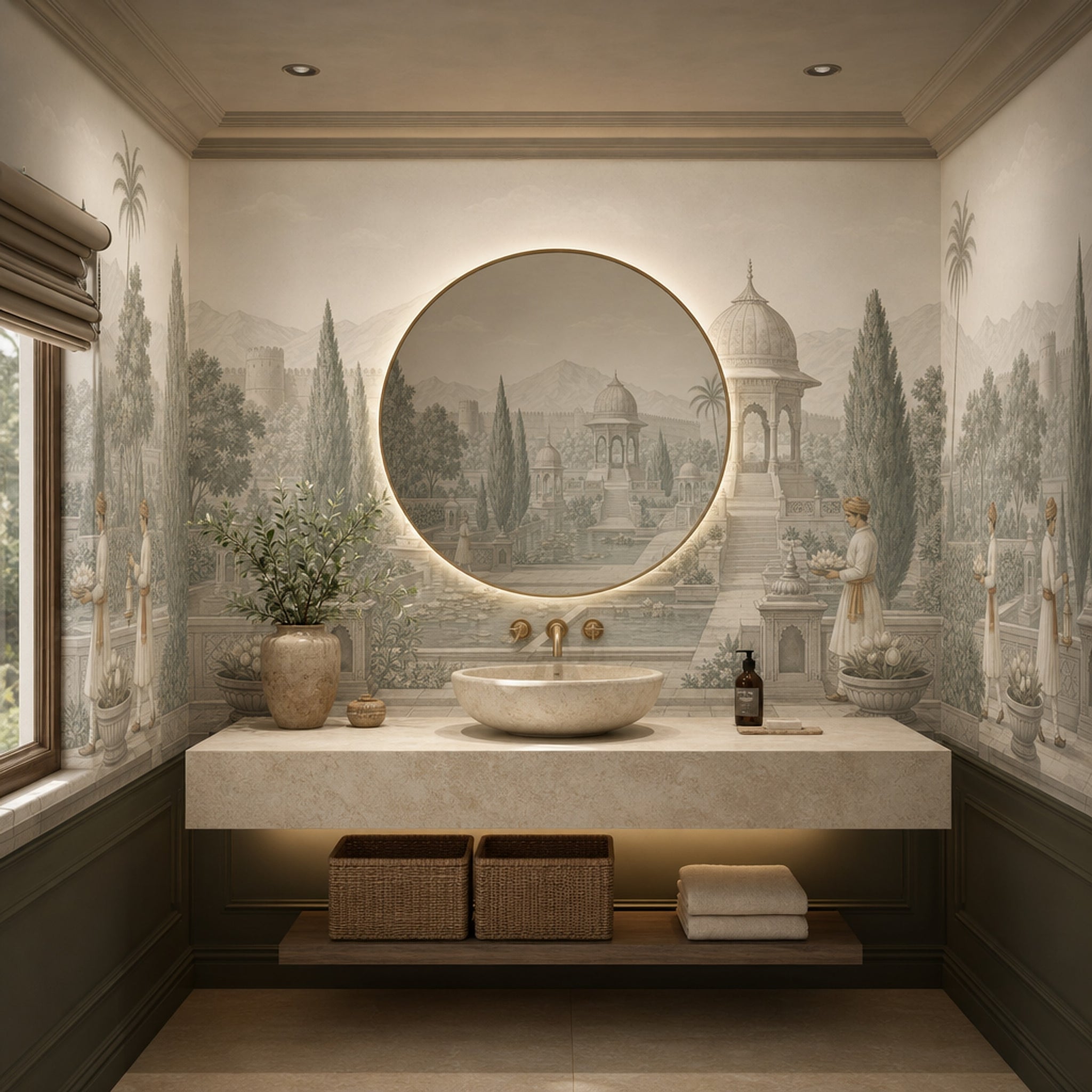 Mughal Garden Wallpaper Palace Pavilion Lotus Pond Removable Wall Decor