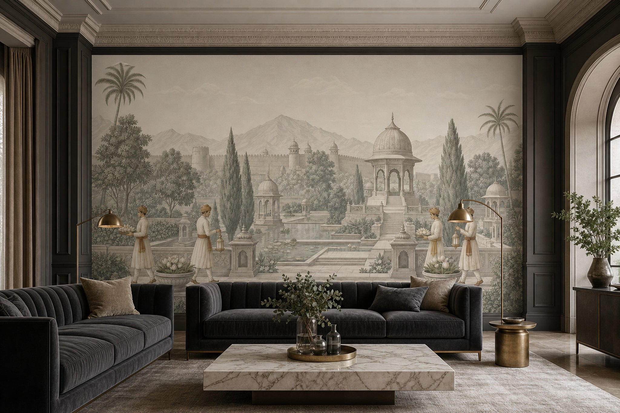 Mughal Garden Wallpaper Palace Pavilion Lotus Pond Removable Wall Decor