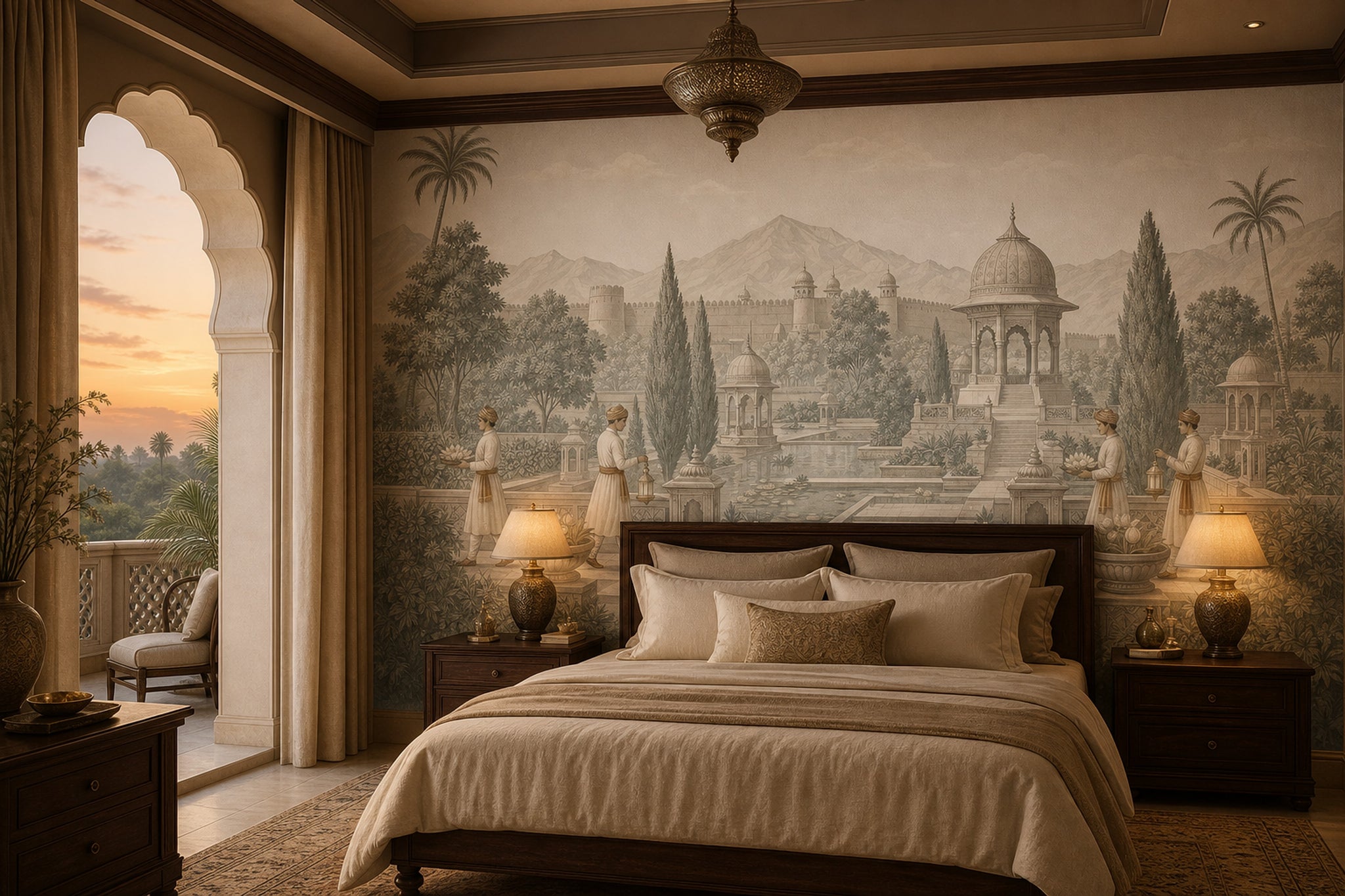 Mughal Garden Wallpaper Palace Pavilion Lotus Pond Removable Wall Decor