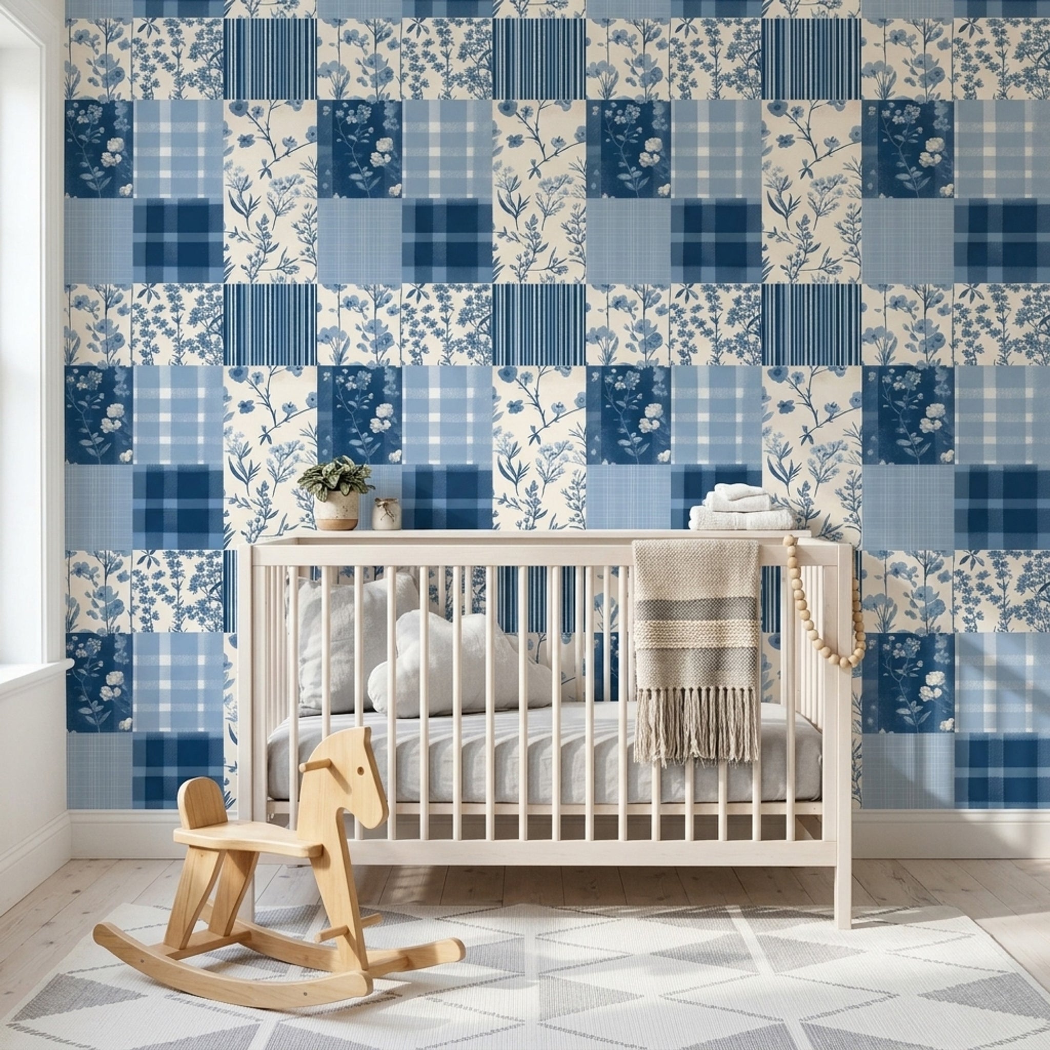 Patchwork Quilt Wallpaper Floral Botanical Plaid Checks Removable Wall Decor