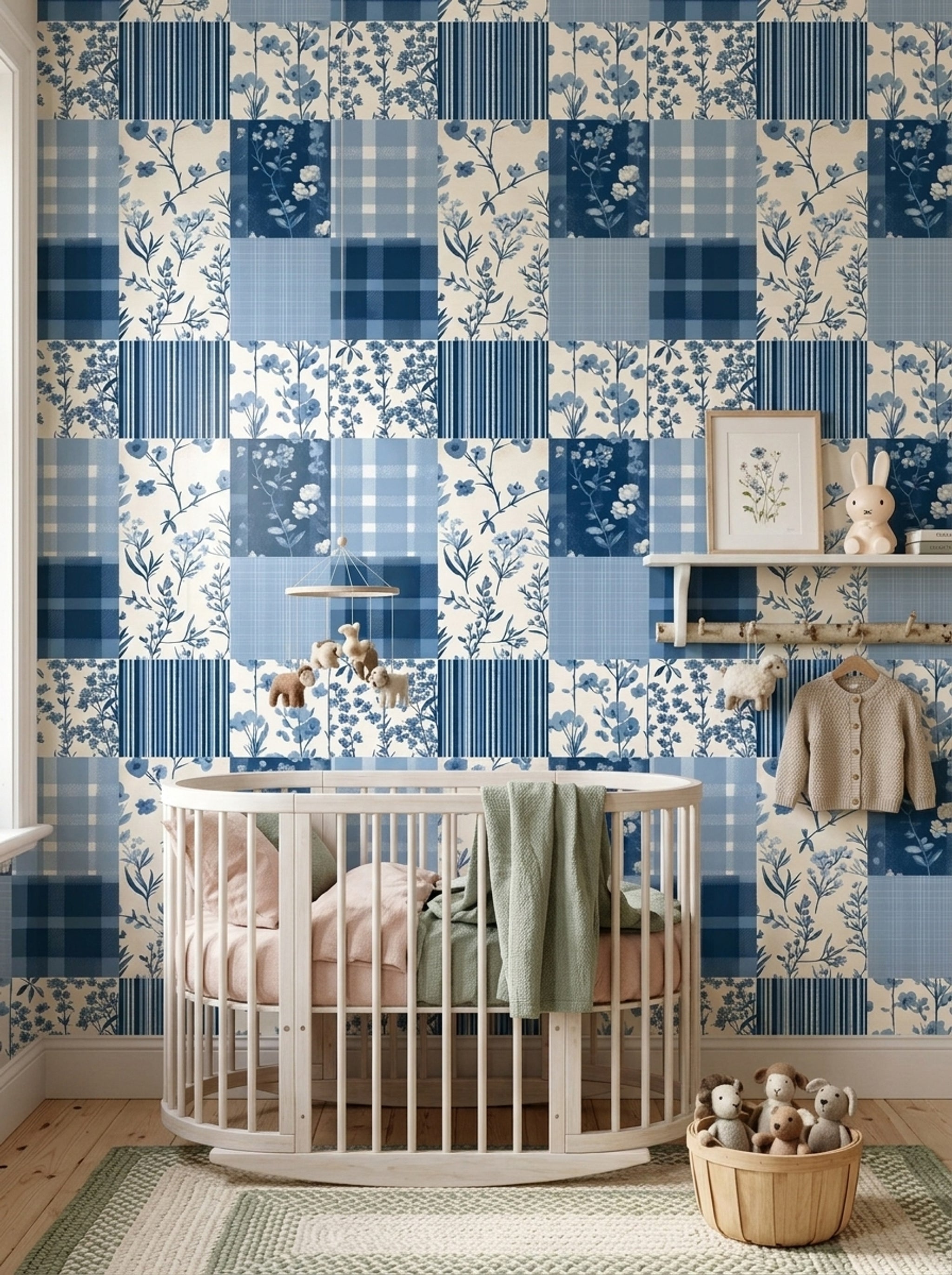 Patchwork Quilt Wallpaper Floral Botanical Plaid Checks Removable Wall Decor