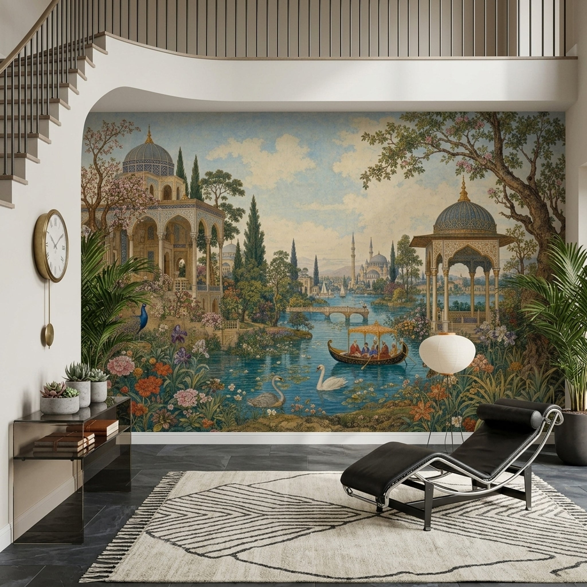 Ornate Palace Garden Wallpaper Blue Domes Islamic Architecture Wall Mural