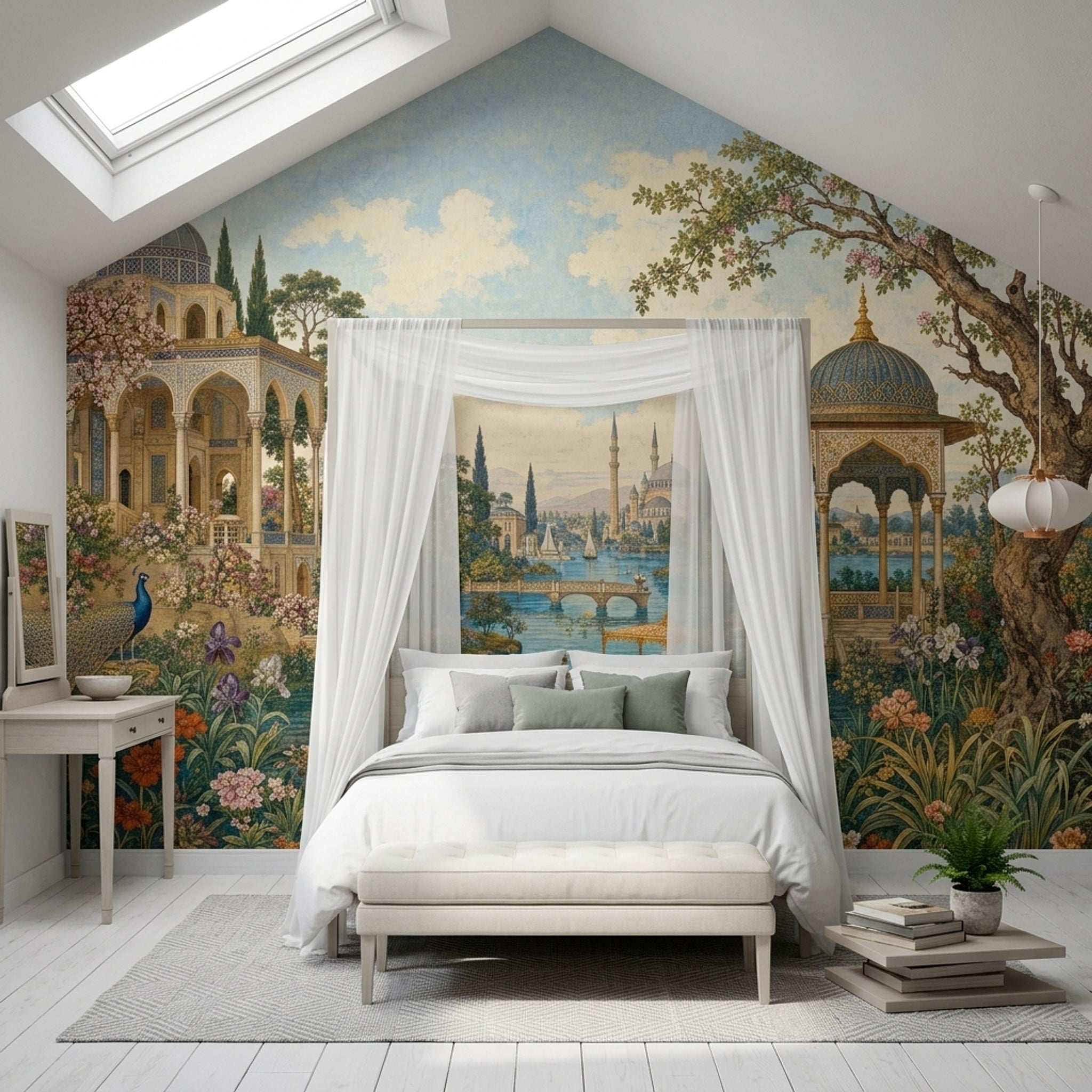 Ornate Palace Garden Wallpaper Blue Domes Islamic Architecture Wall Mural