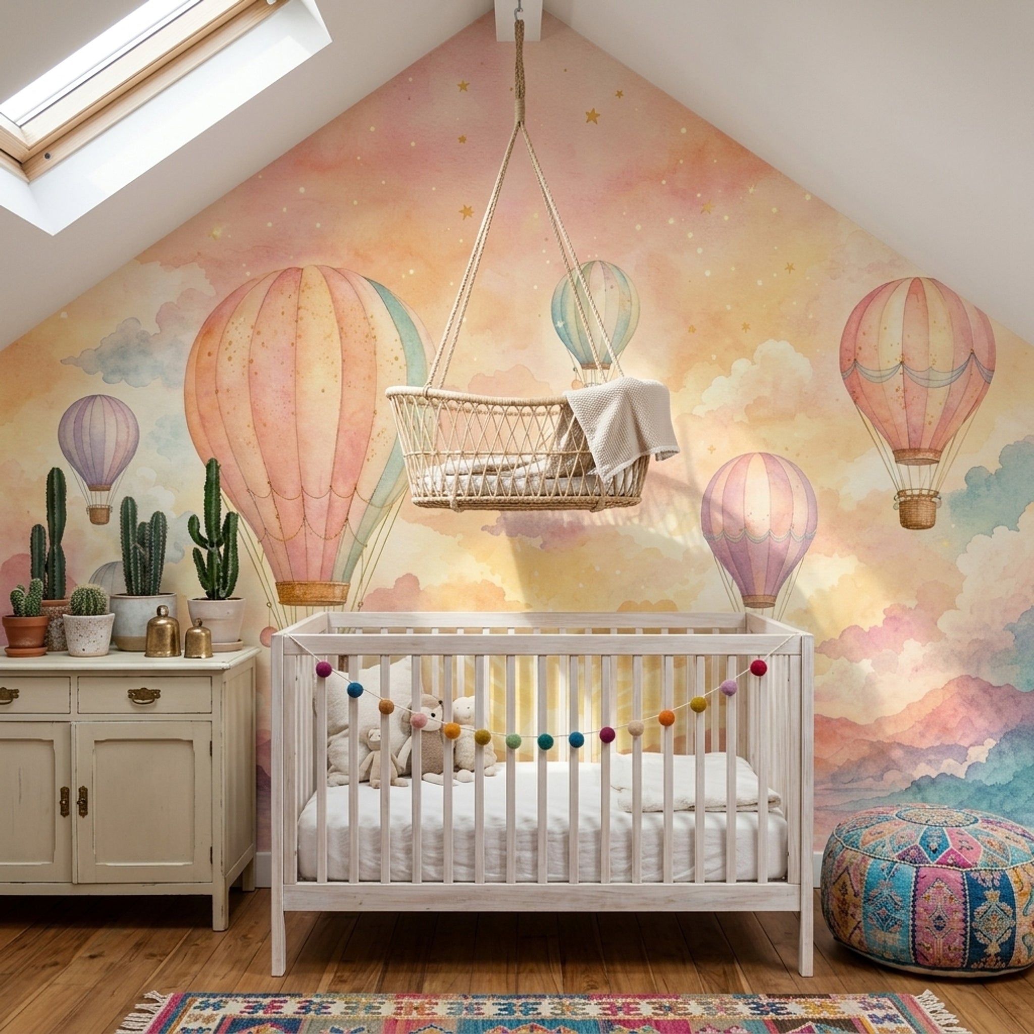 Hot Air Balloons Wallpaper Pastel Sky Whimsical Wall Mural