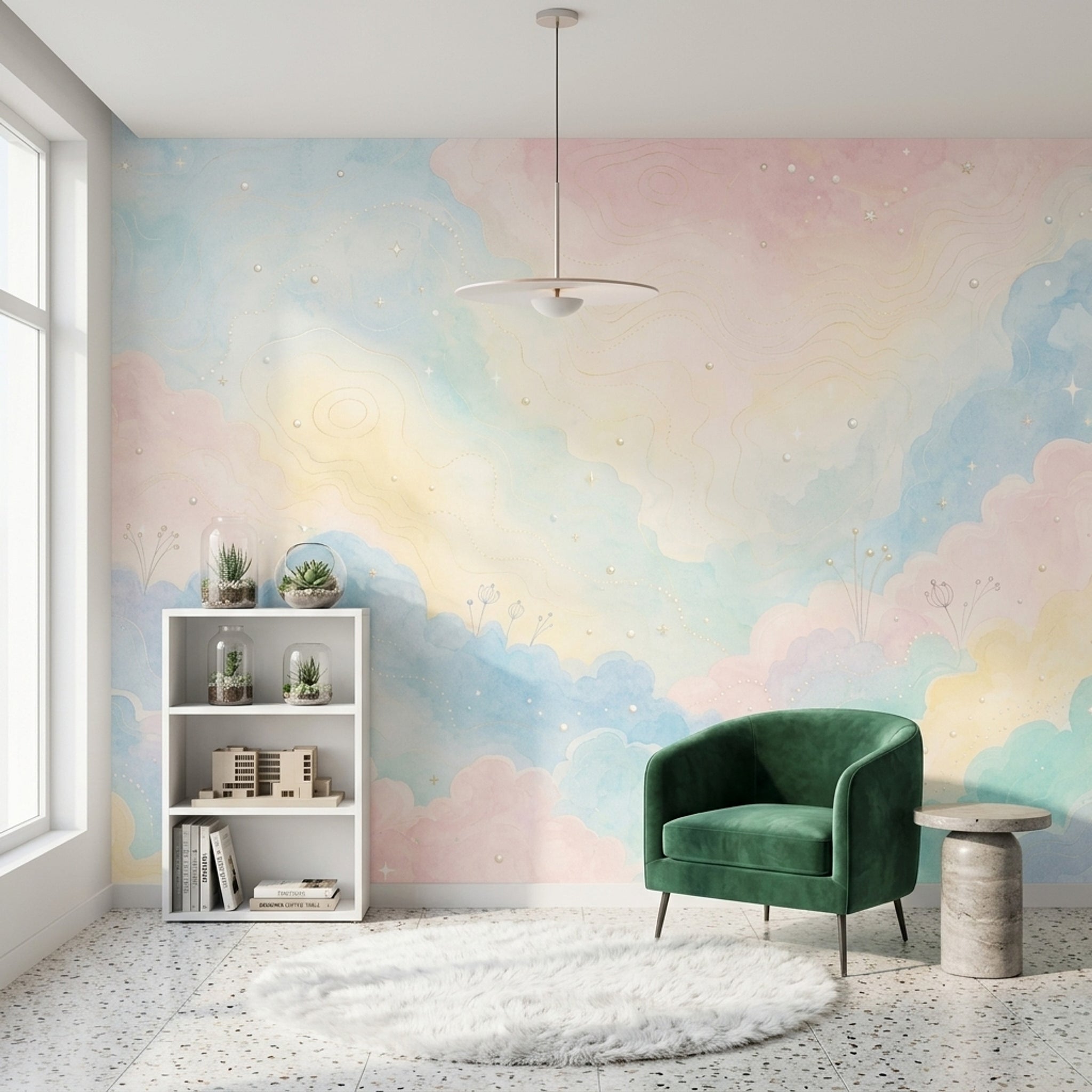Topographic Map Wallpaper Contour Lines Pastel Sky Removable Wall Decor