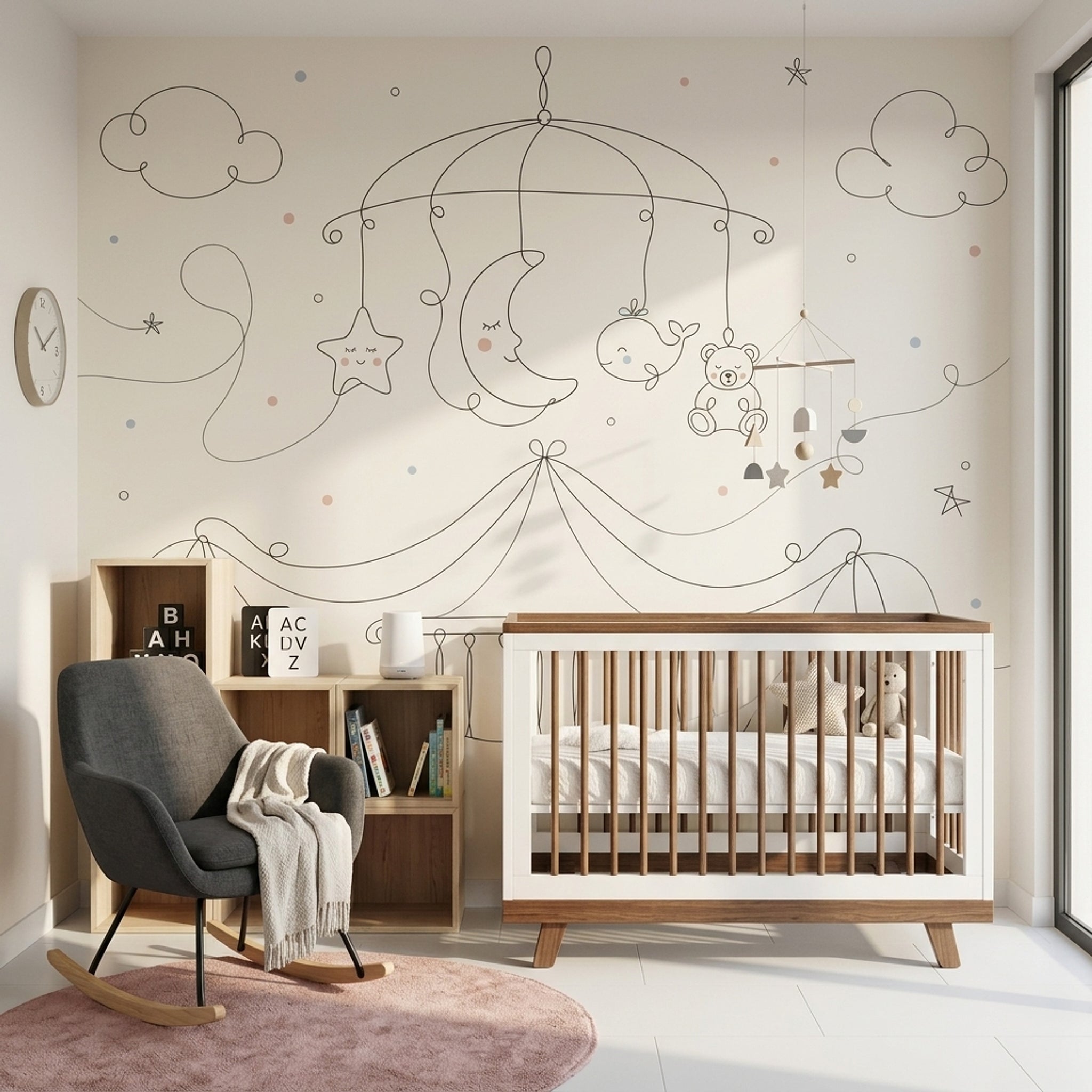 Nursery Wallpaper Baby Mobile Removable Moon And Star Wall Decor