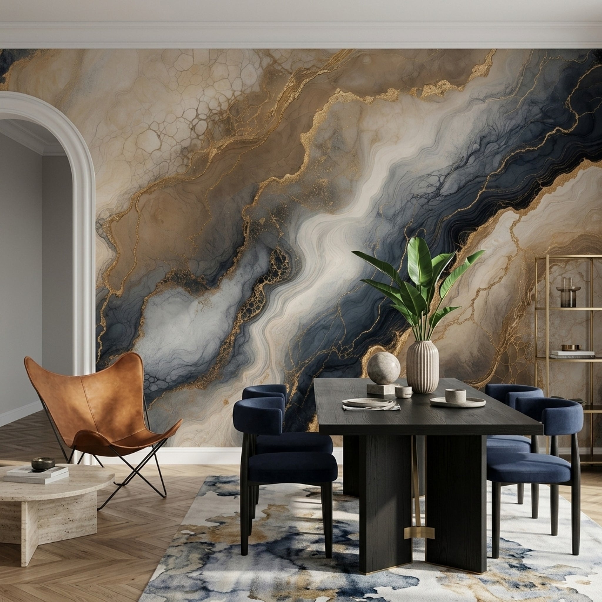 Abstract Marble Wallpaper Gold Veining Removable Luxury Glam Wall Decor