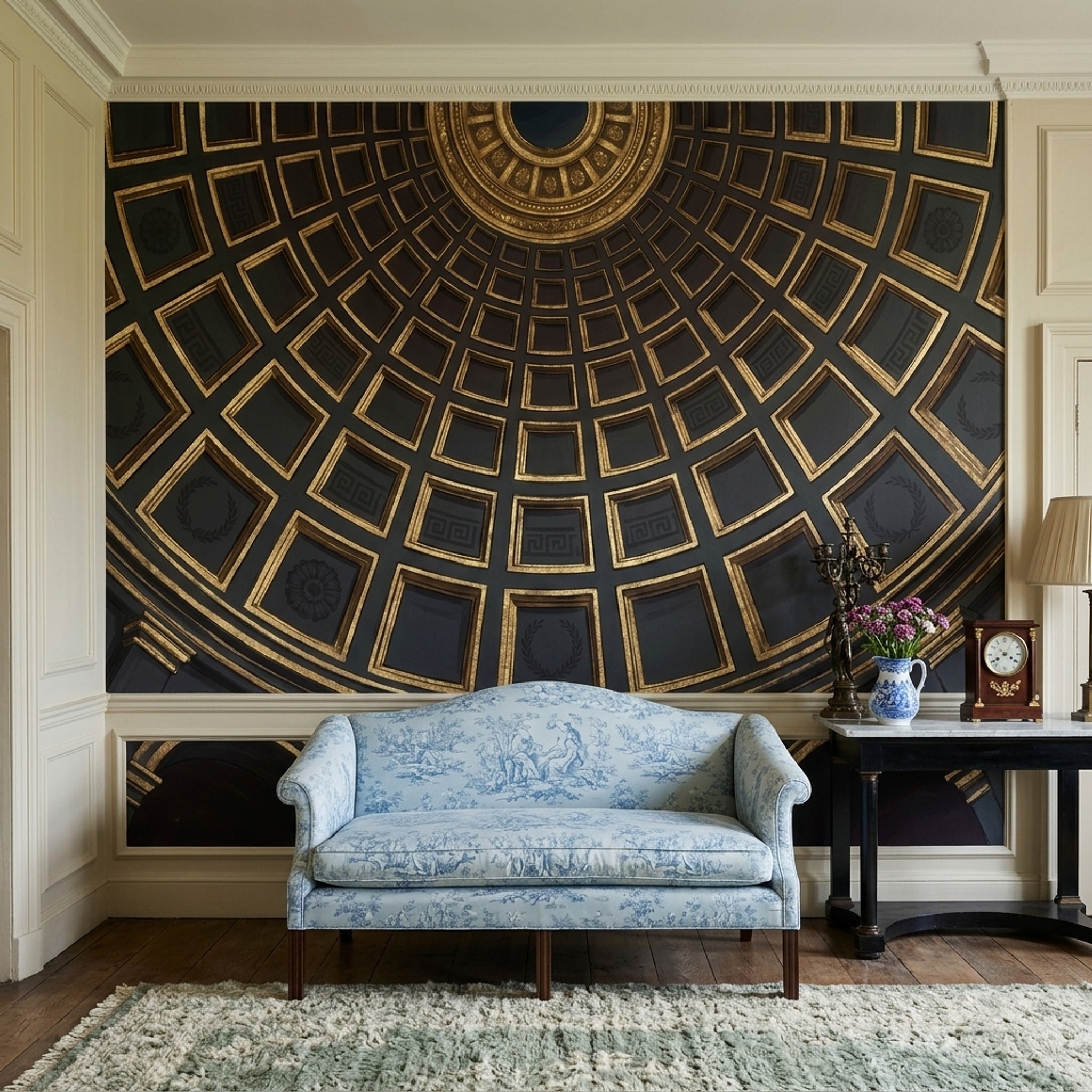 Domed Ceiling Wallpaper Coffered Classical Architecture Wall Mural