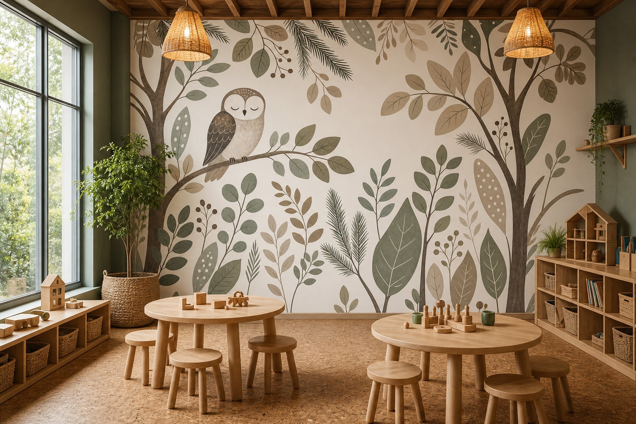 Woodland Wallpaper Owl Botanical Wall Mural