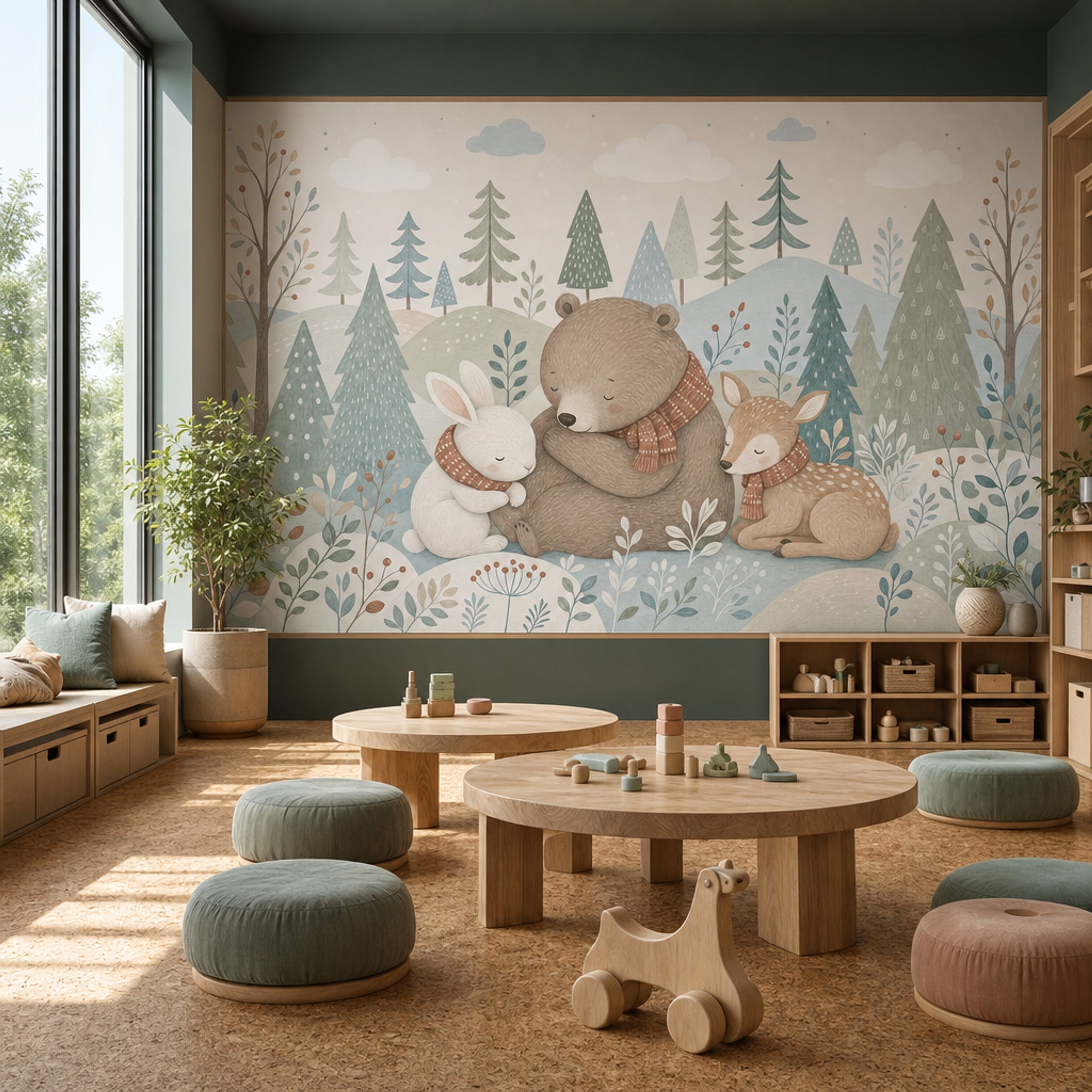 Woodland Animals Wallpaper Winter Forest Removable Scandinavian Nursery Wall Decor