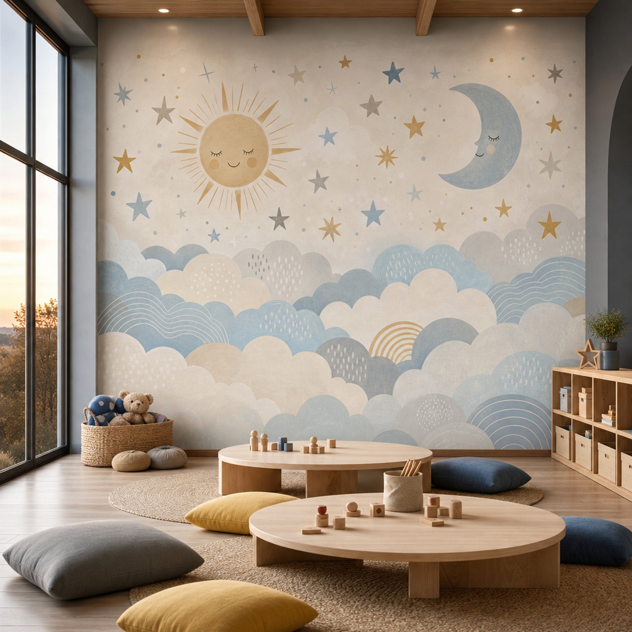 Cloudy Sky Wallpaper Dreamy Nursery Moon And Stars Removable Wall Decor