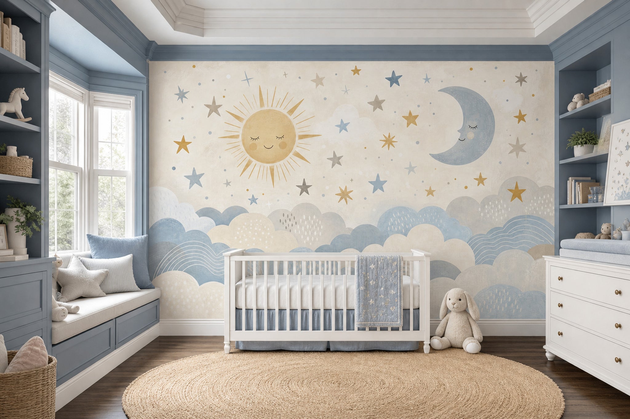 Cloudy Sky Wallpaper Dreamy Nursery Moon And Stars Removable Wall Decor