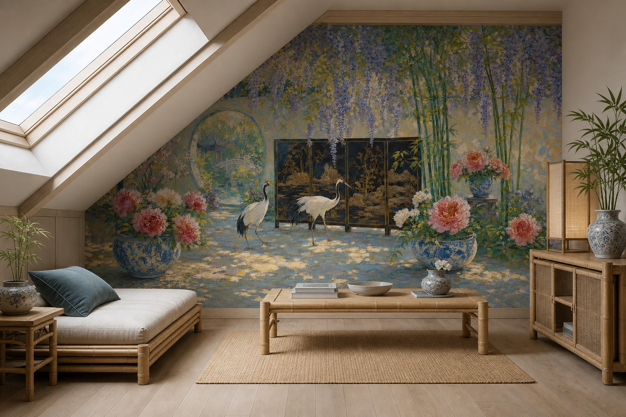 Wisteria Wallpaper Bamboo Moon Gate Wall Mural