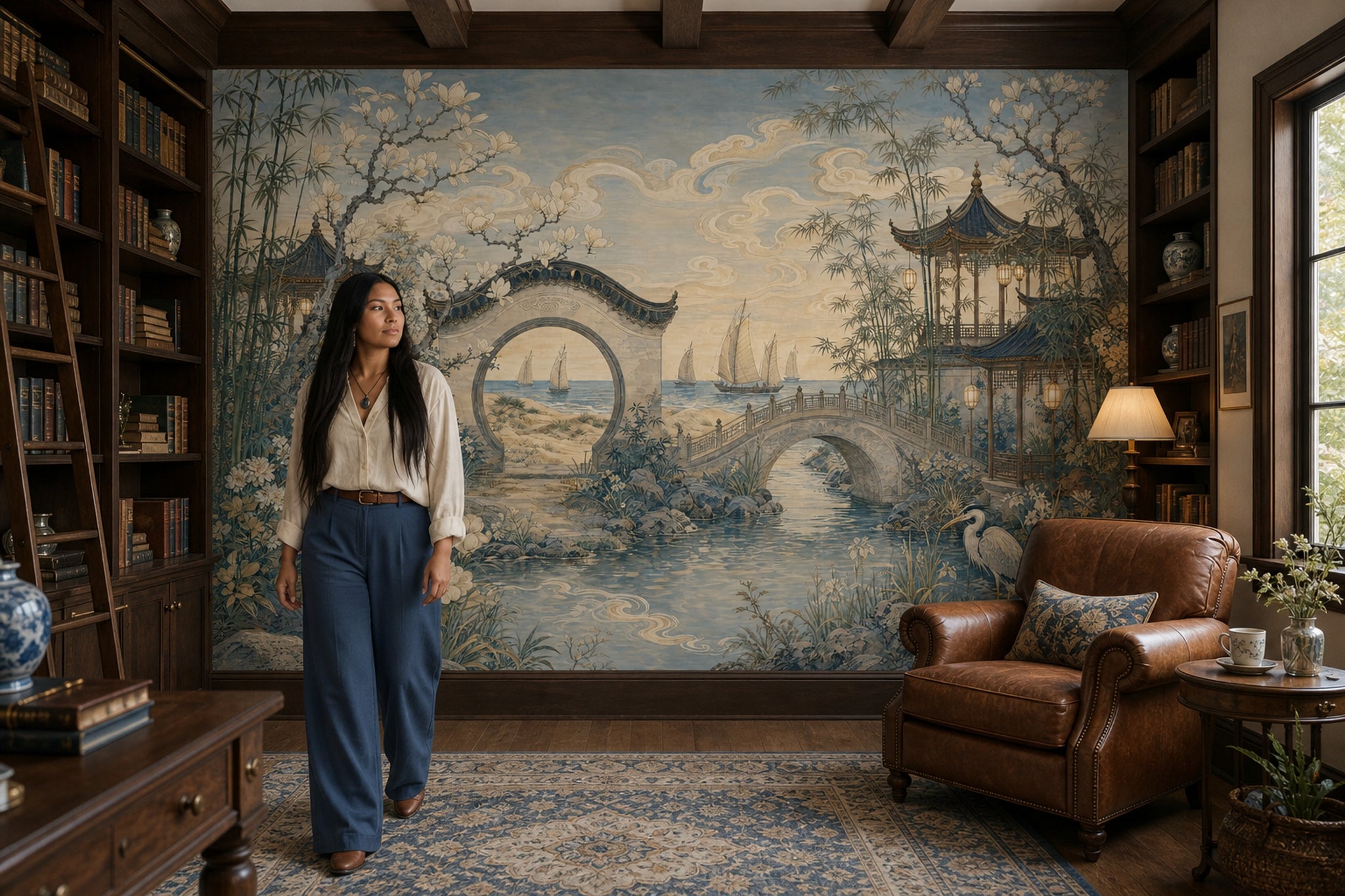 Chinoiserie Wallpaper Asian Garden Removable Pavilion Wall Decor