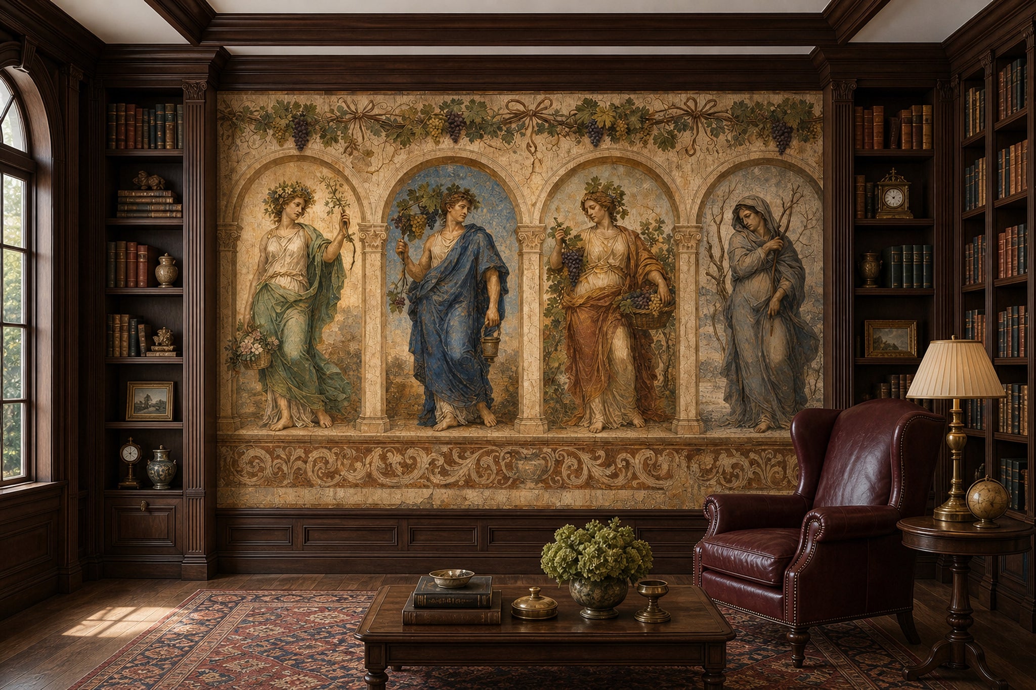 Muted Green Wallpaper Vintage Fresco Wall Mural