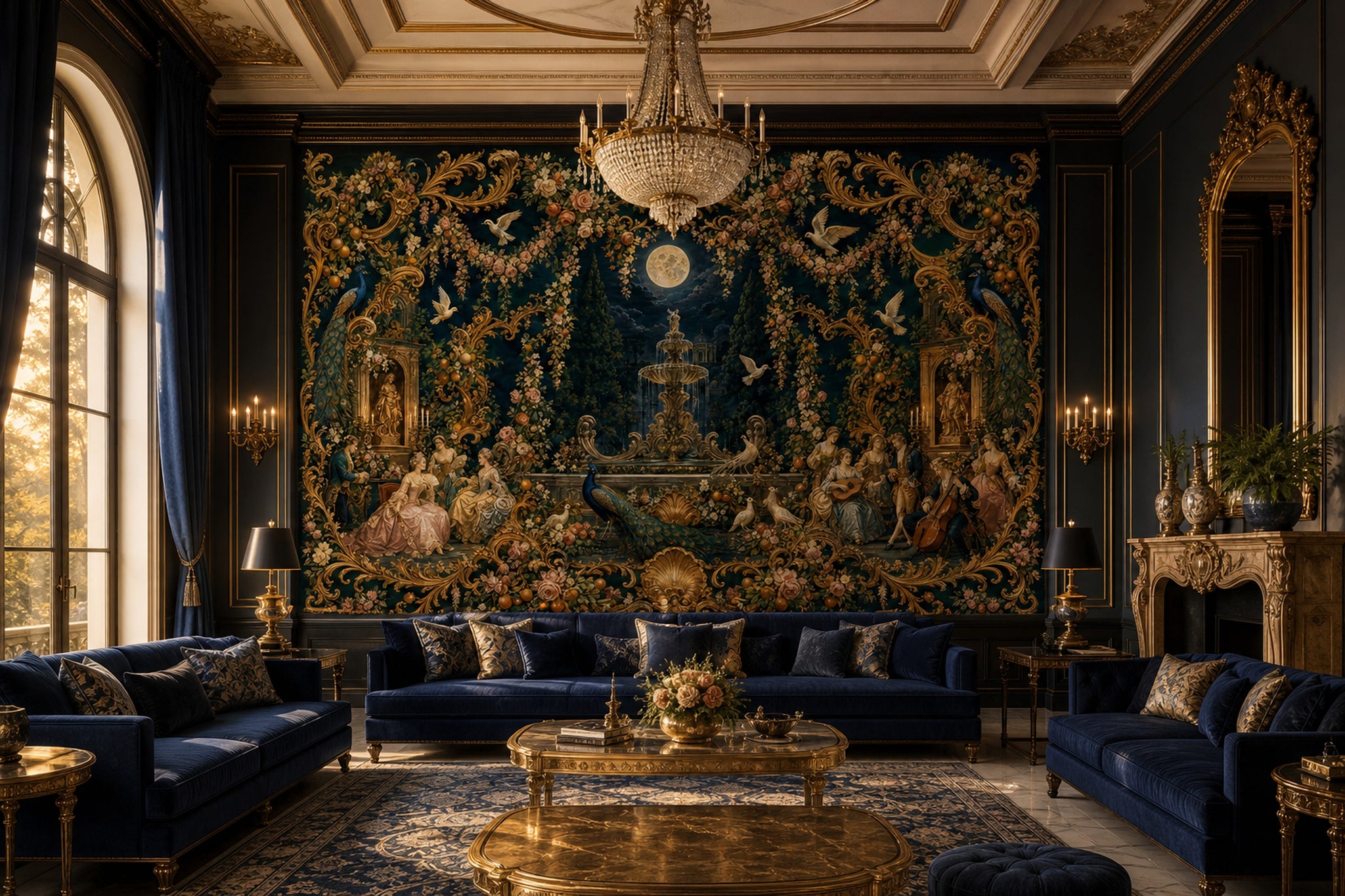 Moonlit Garden Wallpaper Gilded Rococo European Palace Wall Mural