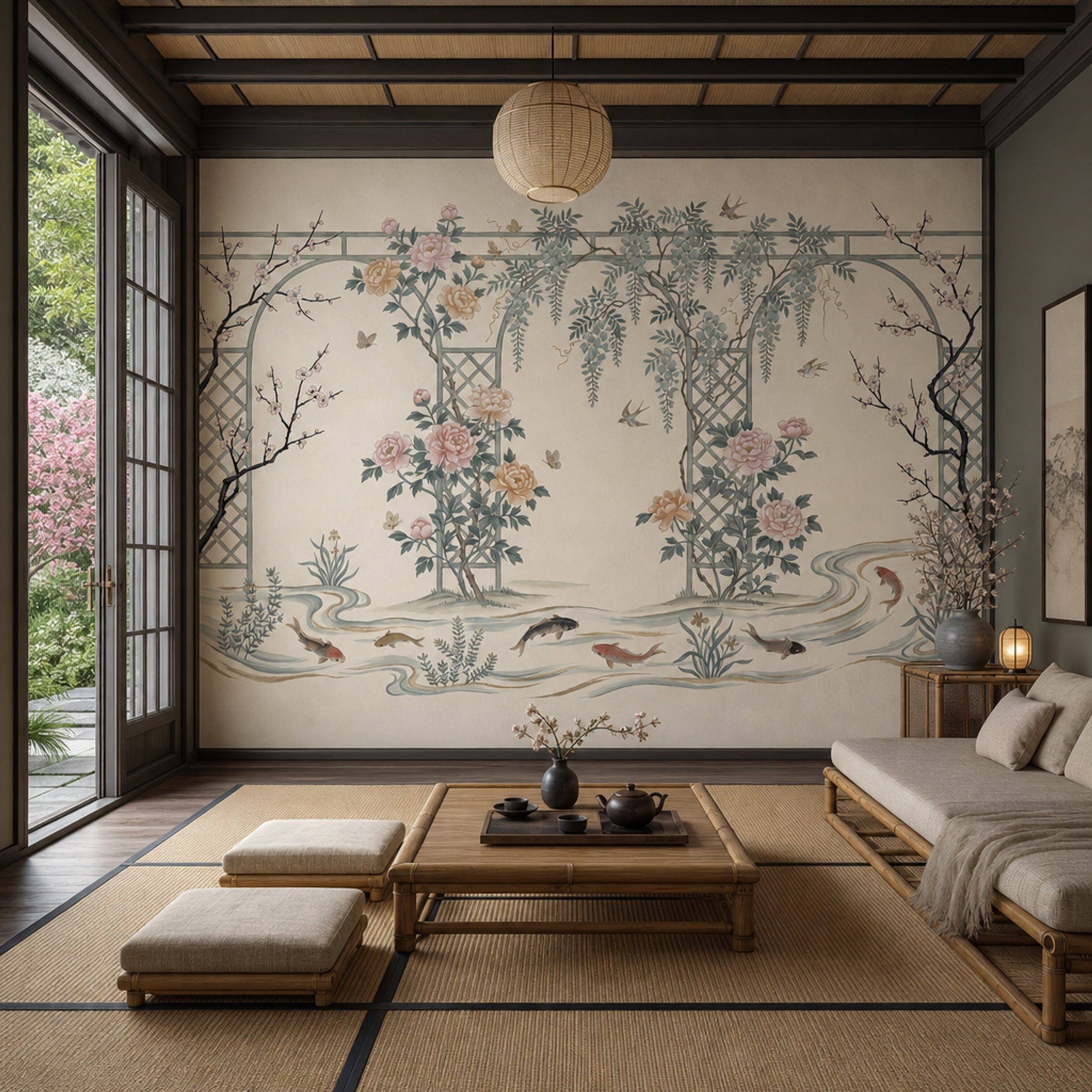 Chinoiserie Wallpaper Floral Garden Removable Trellis Lattice Wall Decor