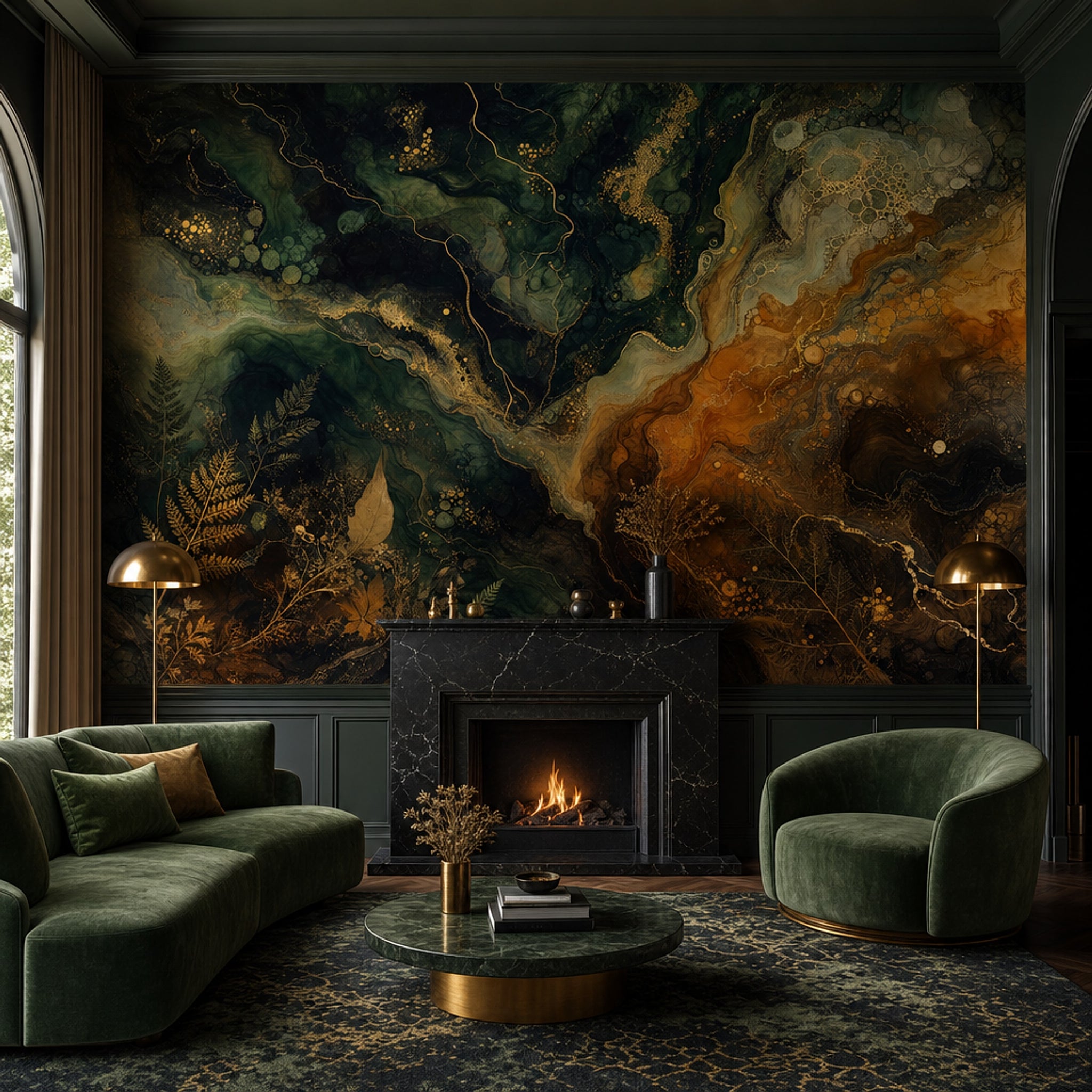 Dark Abstract Wallpaper Marble Effect Emerald Green Removable Wall Decor