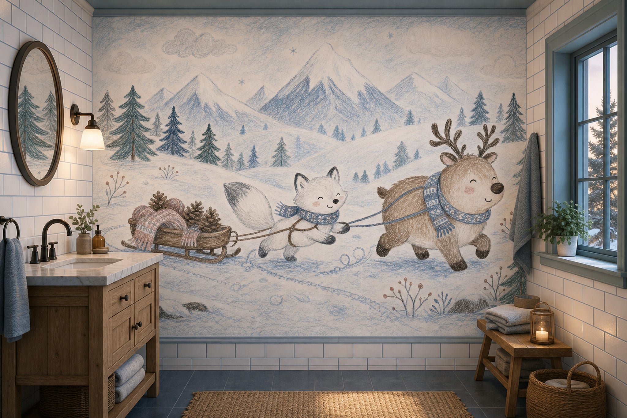 Winter Landscape Wallpaper Snowy Mountains Pine Trees Wall Mural