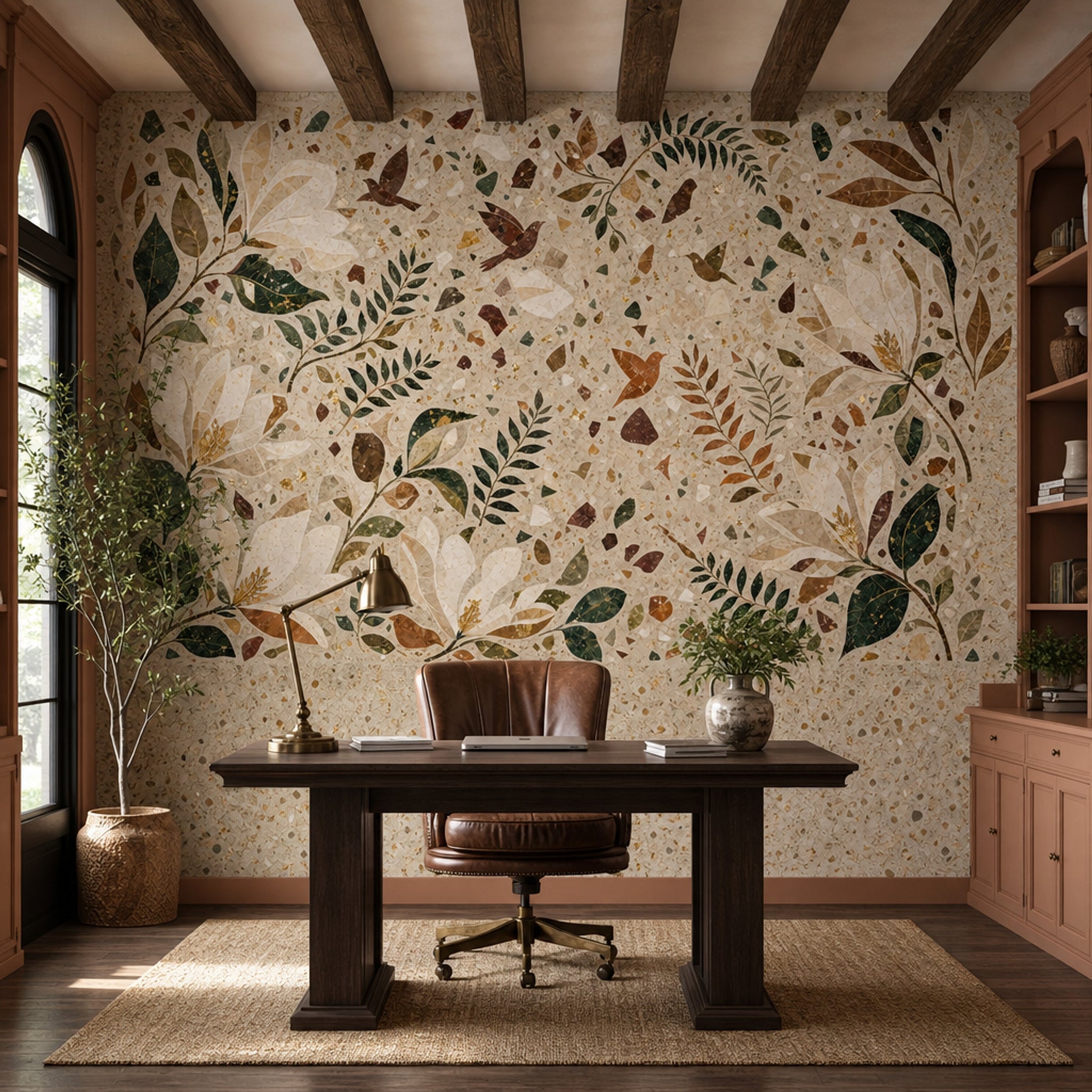 Terrazzo Texture Wallpaper Botanical Removable Floral Wall Decor