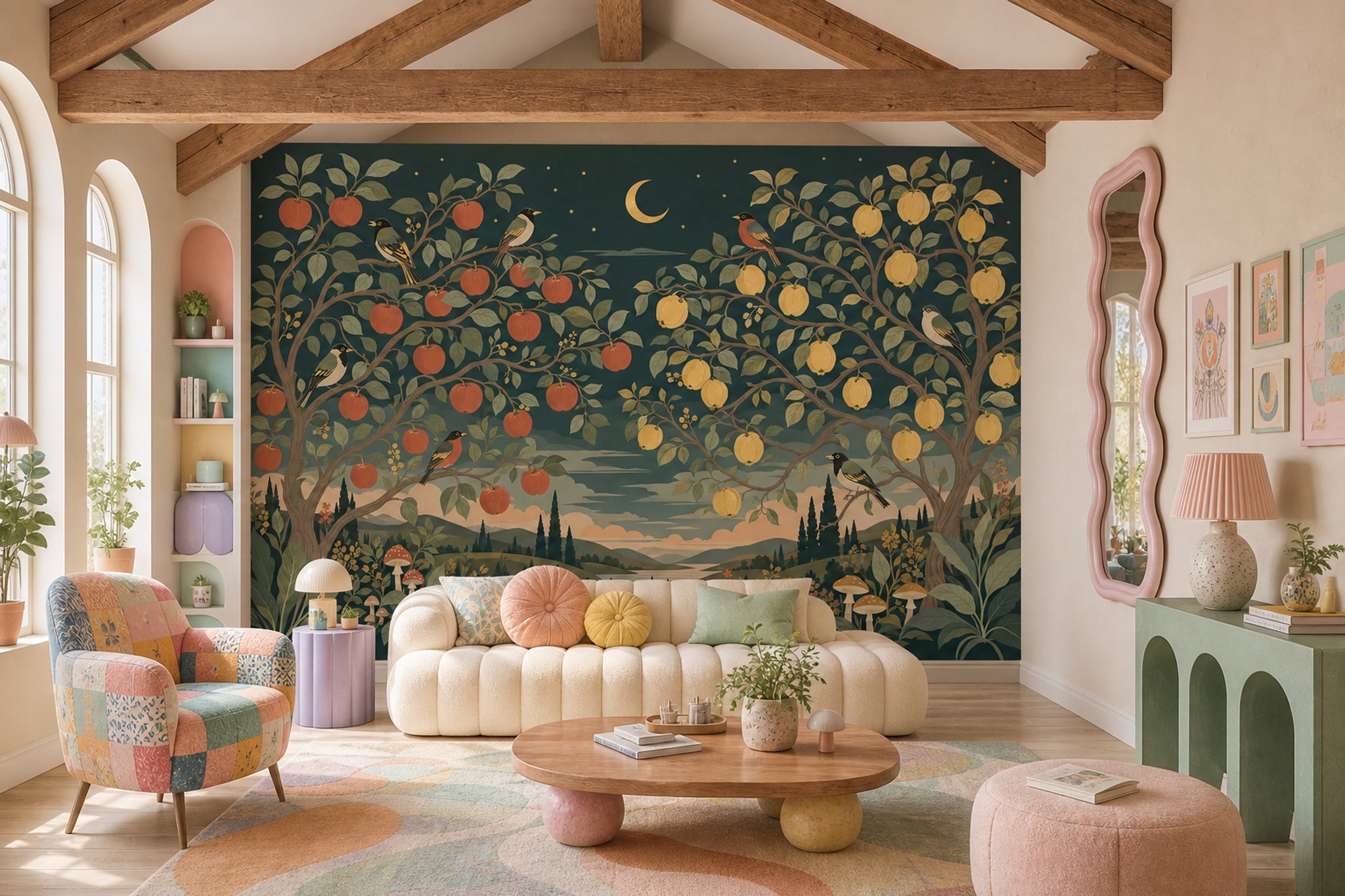Dark Night Orchard Wallpaper Tree Mediterranean Landscape Removable Wall Decor