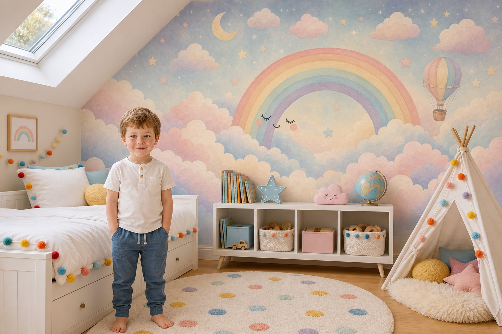Hot Air Balloon Wallpaper Rainbow Stars Wall Mural