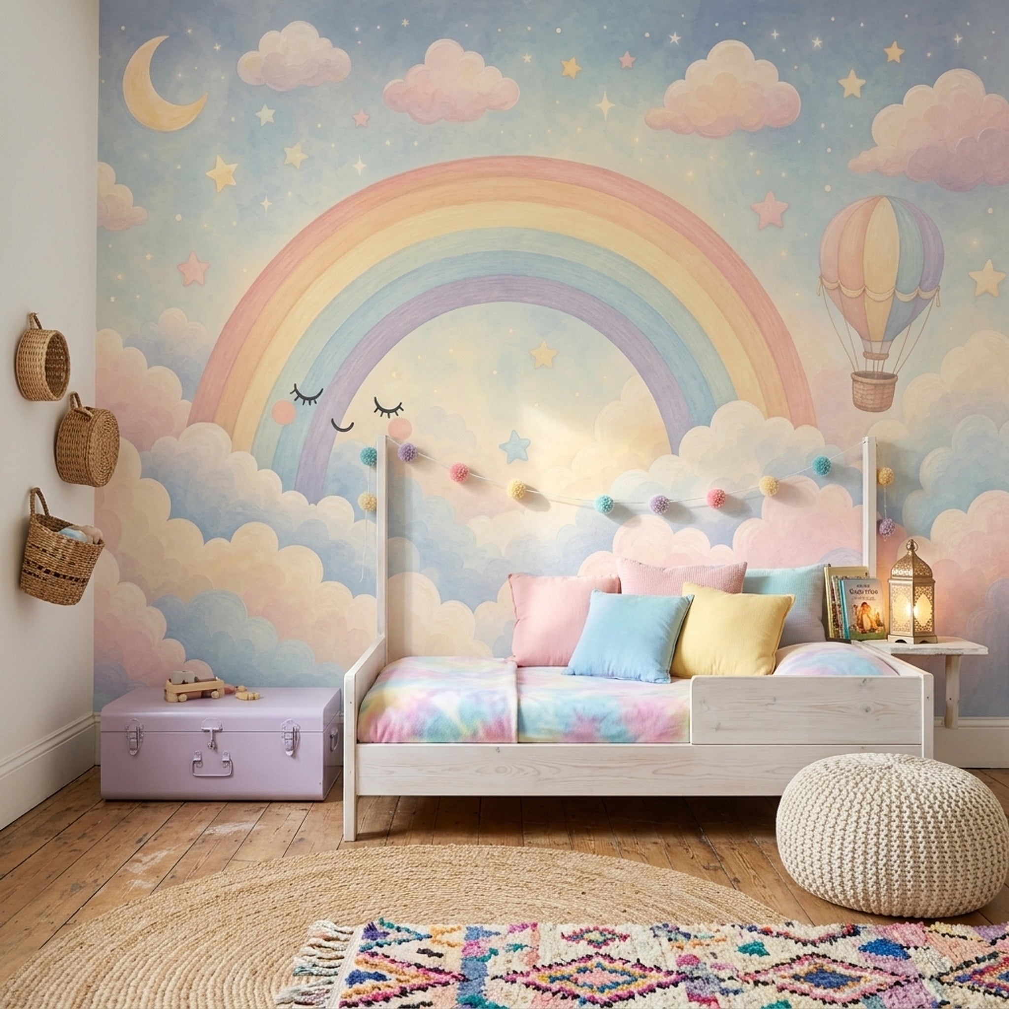 Hot Air Balloon Wallpaper Rainbow Stars Wall Mural