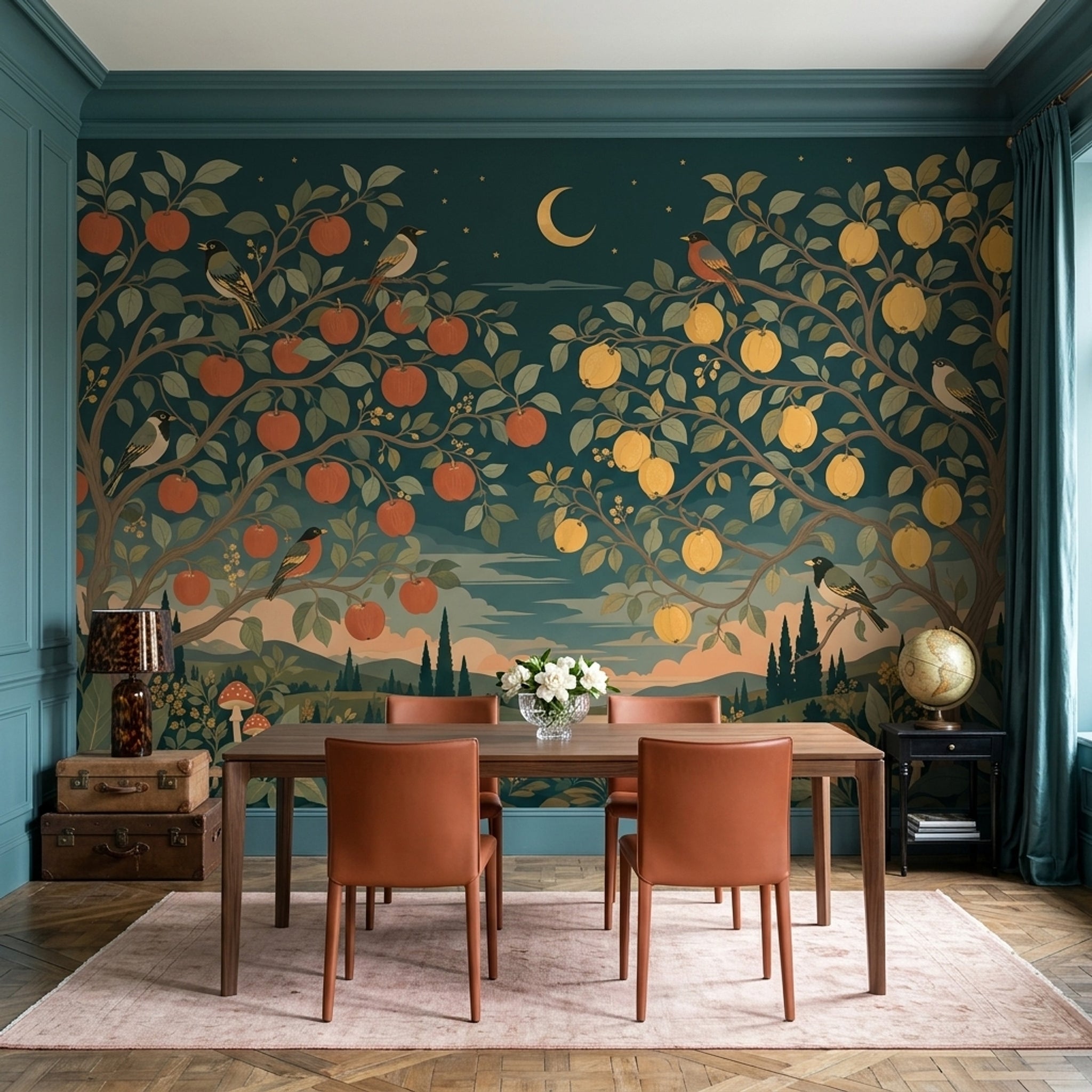 Dark Night Orchard Wallpaper Tree Mediterranean Landscape Removable Wall Decor