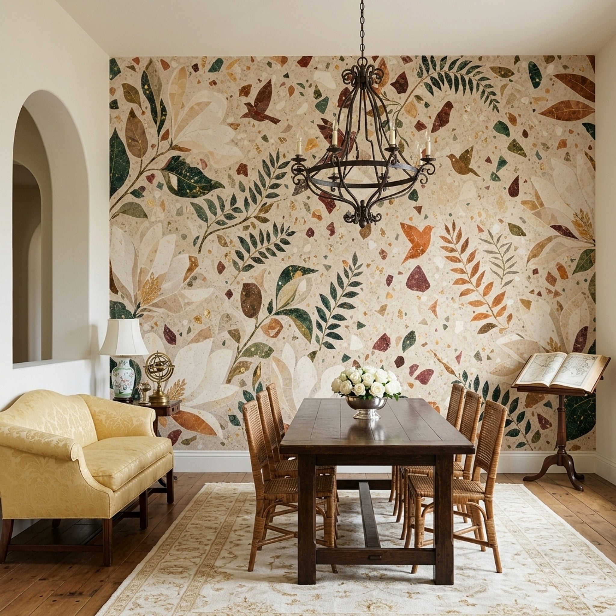Terrazzo Texture Wallpaper Botanical Removable Floral Wall Decor