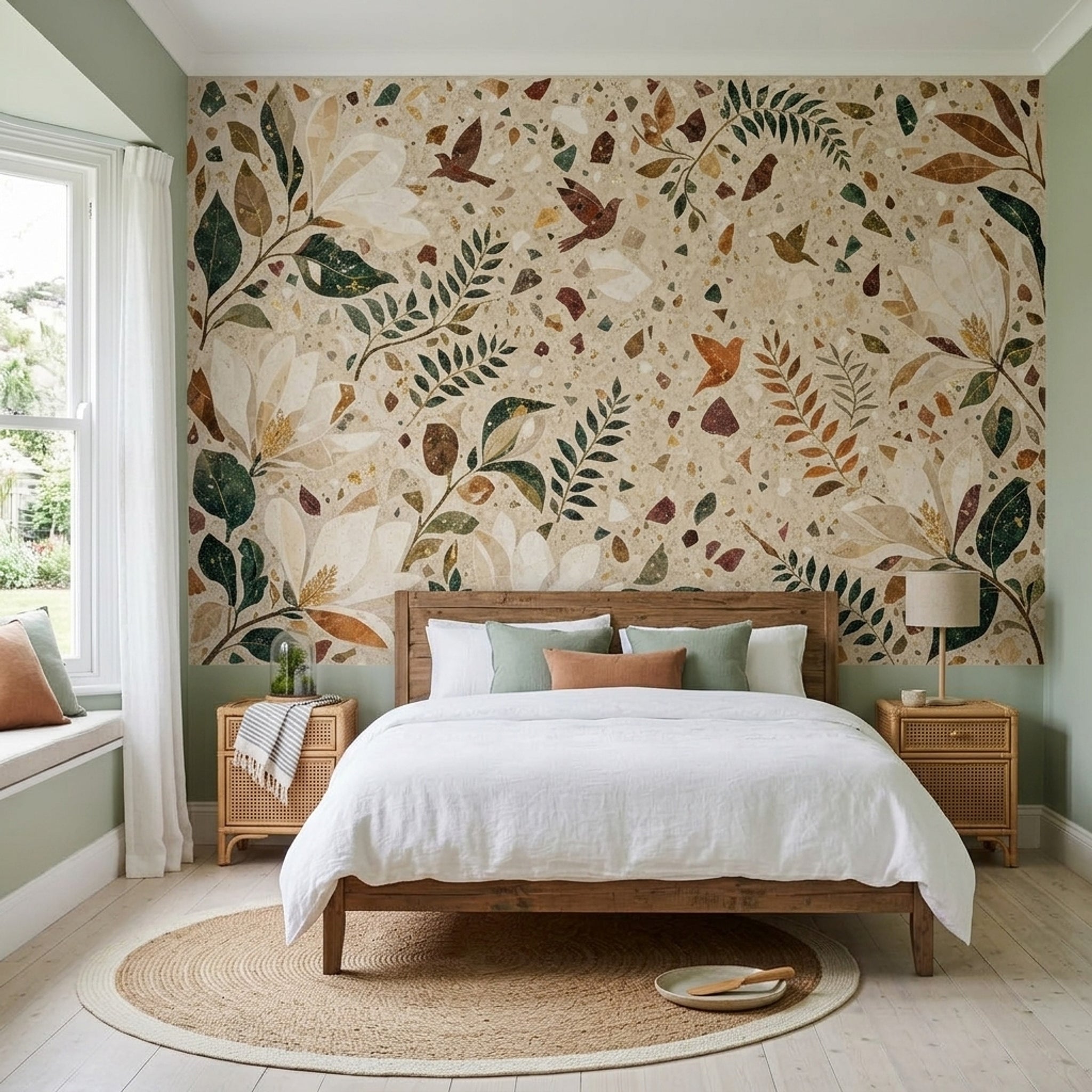 Terrazzo Texture Wallpaper Botanical Removable Floral Wall Decor