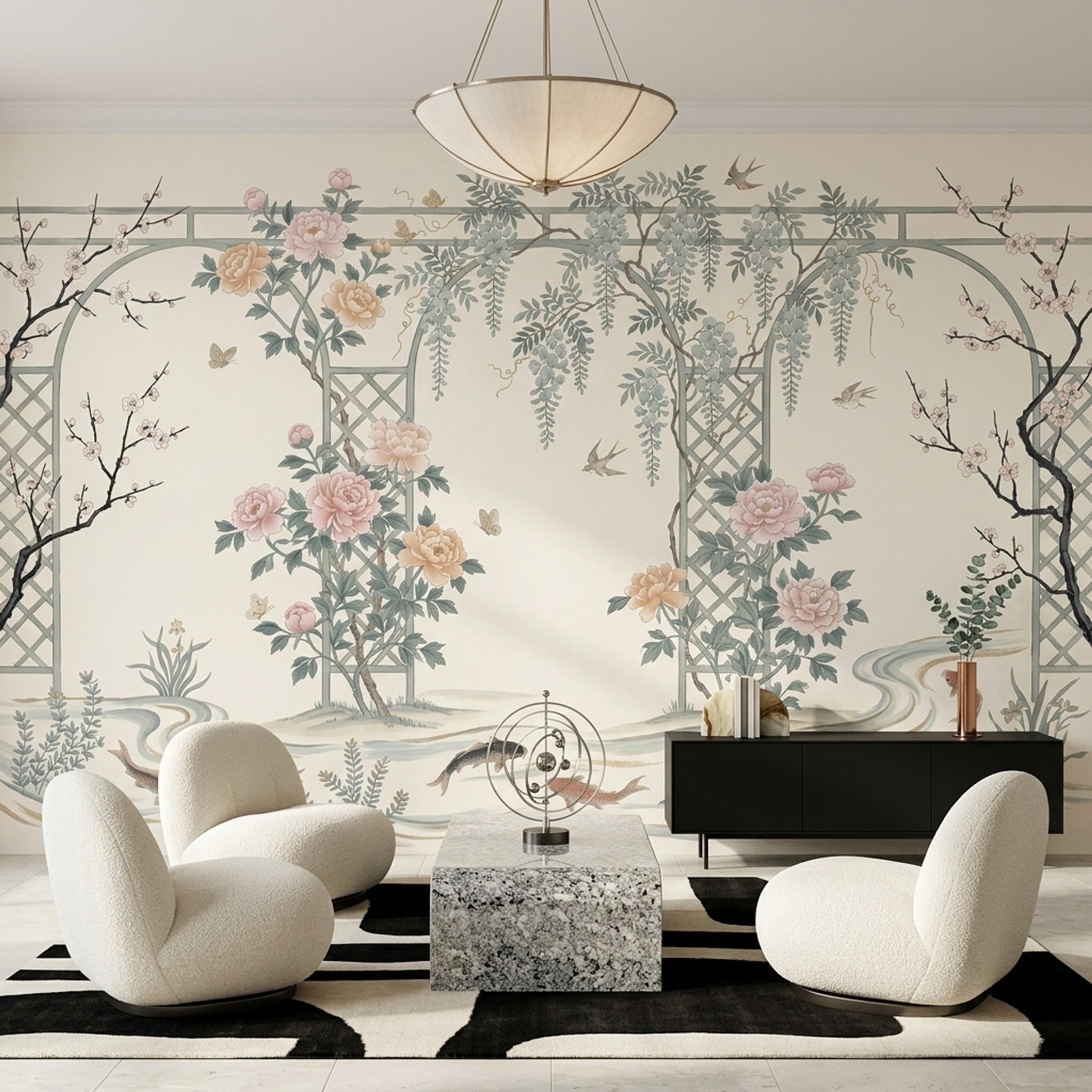 Chinoiserie Wallpaper Floral Garden Removable Trellis Lattice Wall Decor