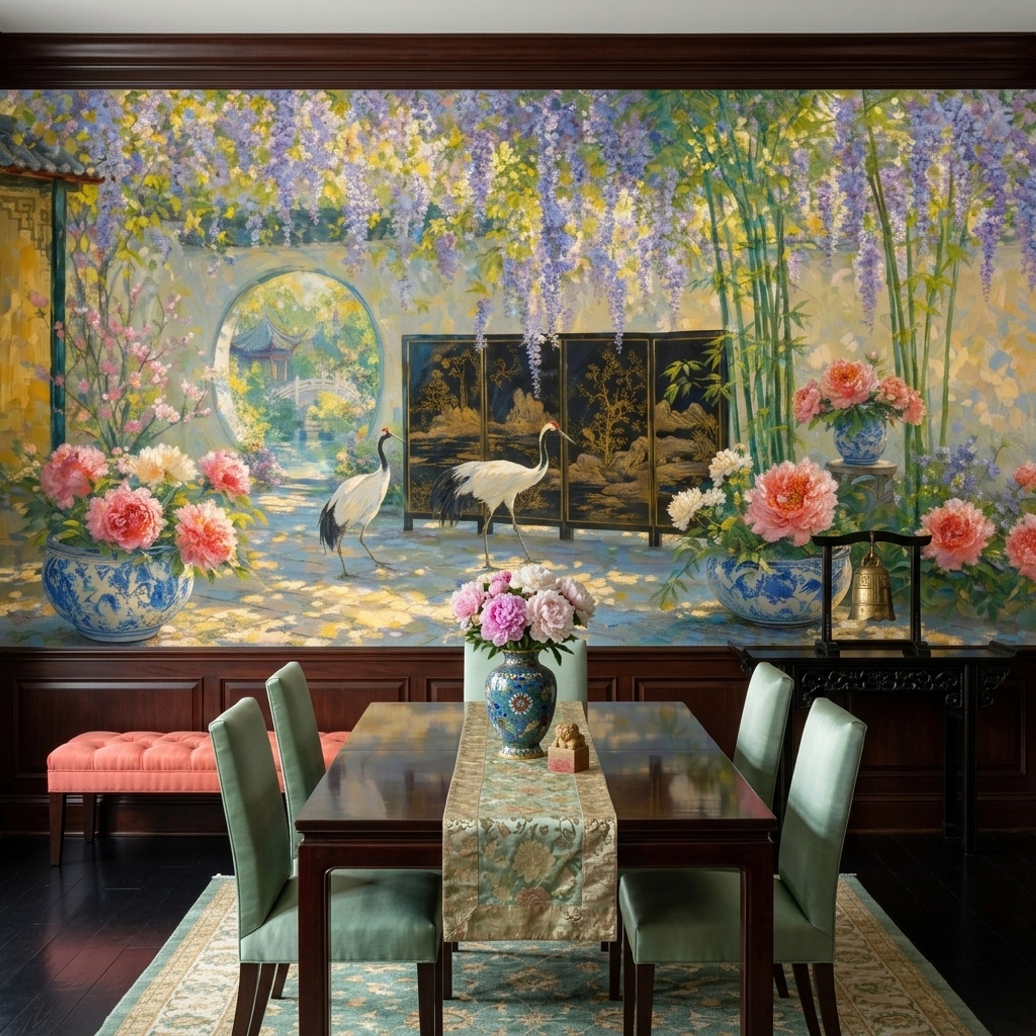 Wisteria Wallpaper Bamboo Moon Gate Wall Mural