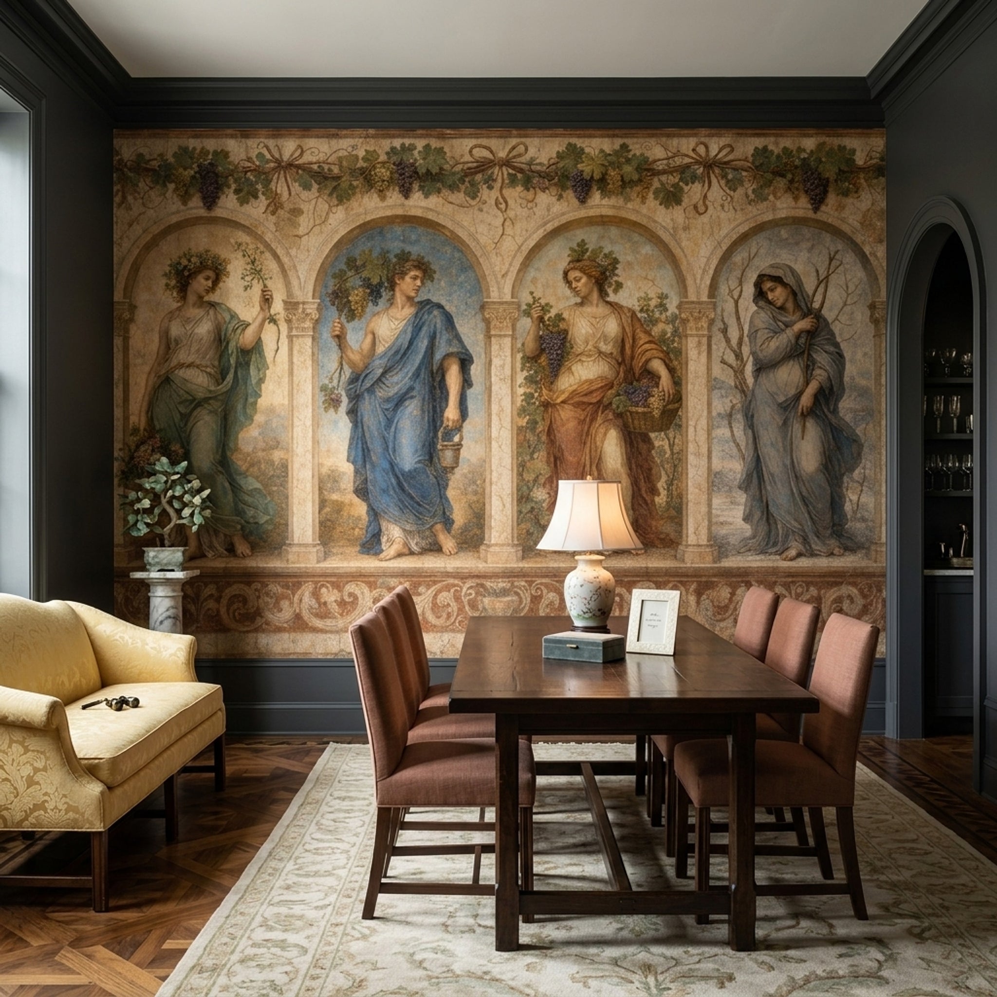 Muted Green Wallpaper Vintage Fresco Wall Mural