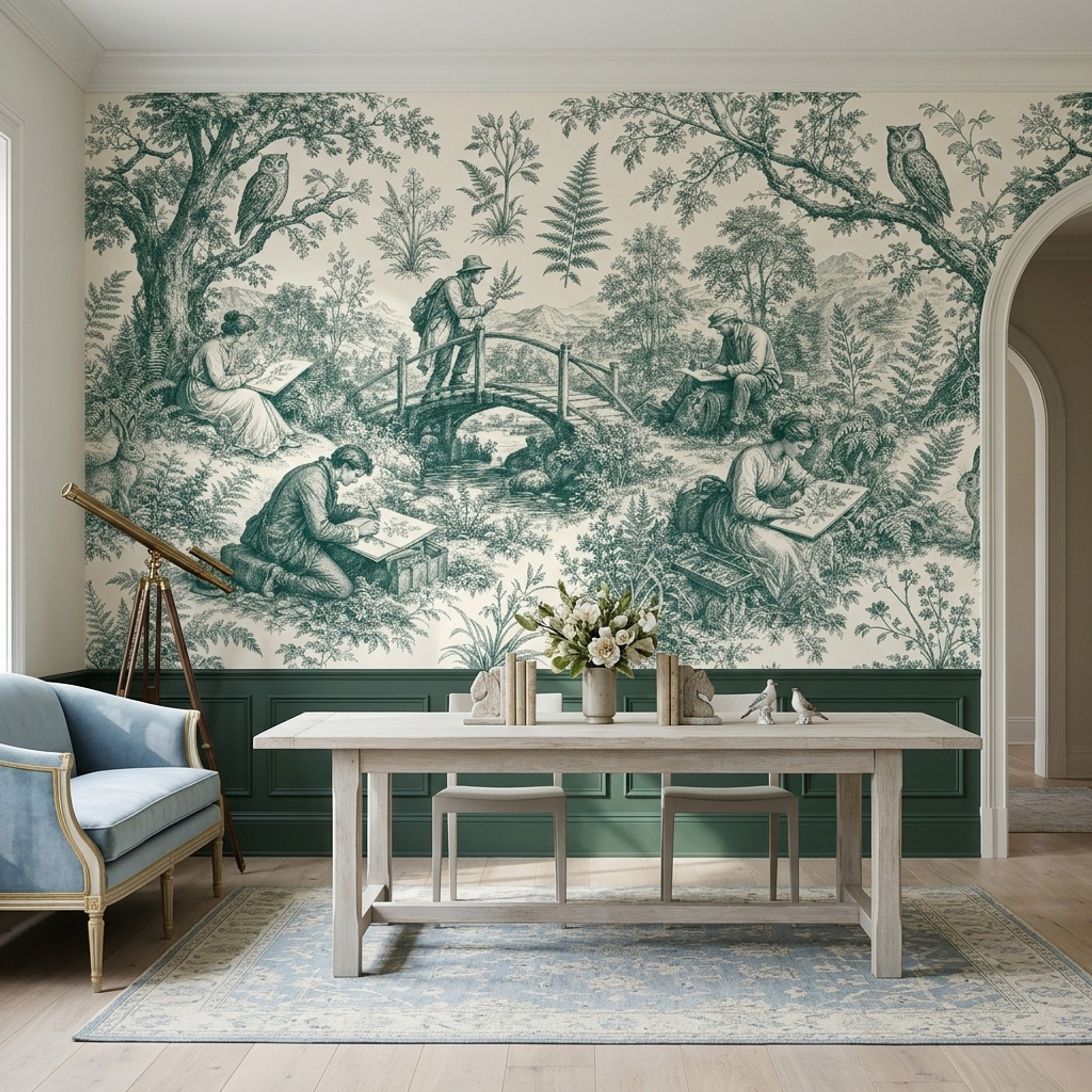 Toile Wallpaper Botanical Illustration Removable Pastoral Landscape Wall Decor