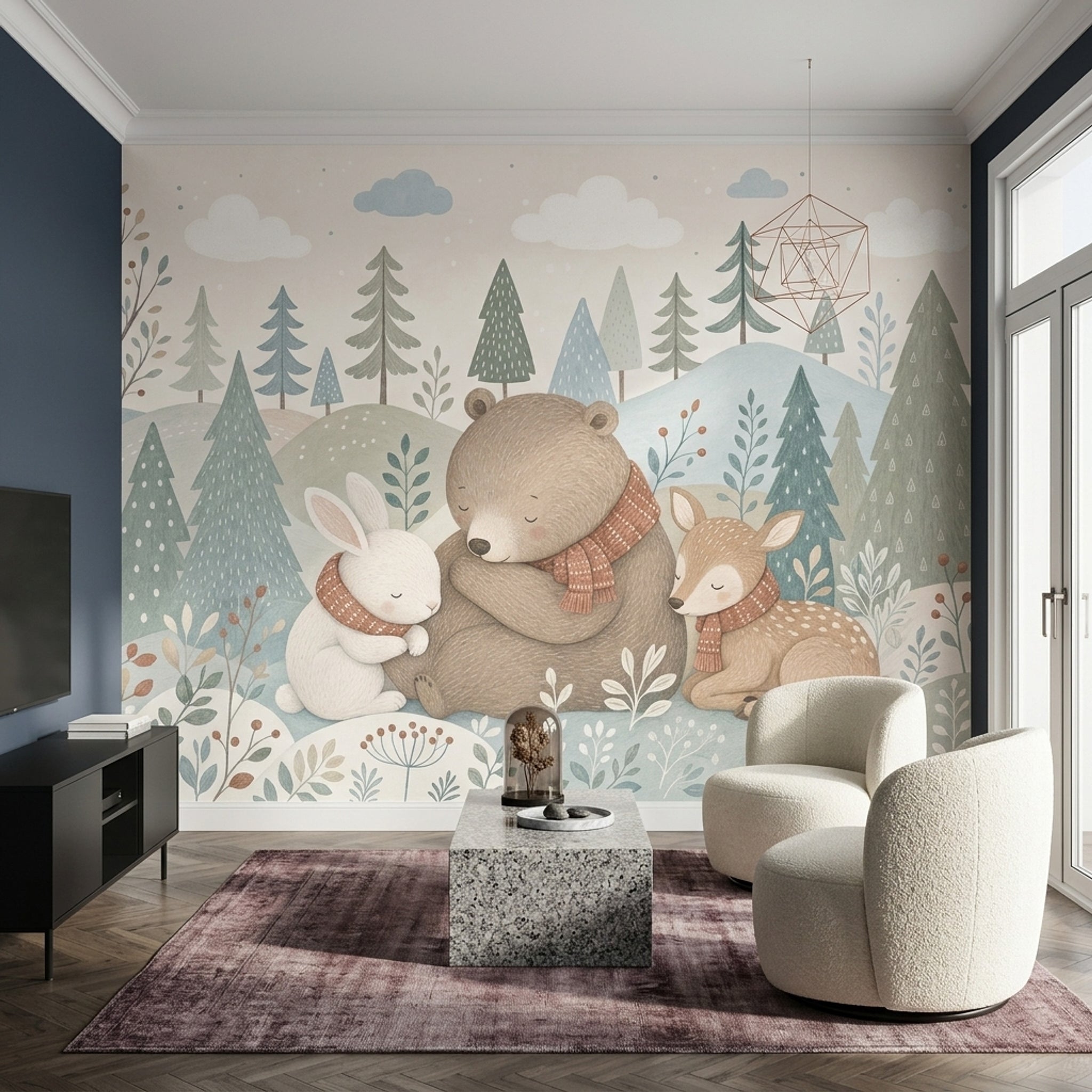 Woodland Animals Wallpaper Winter Forest Removable Scandinavian Nursery Wall Decor