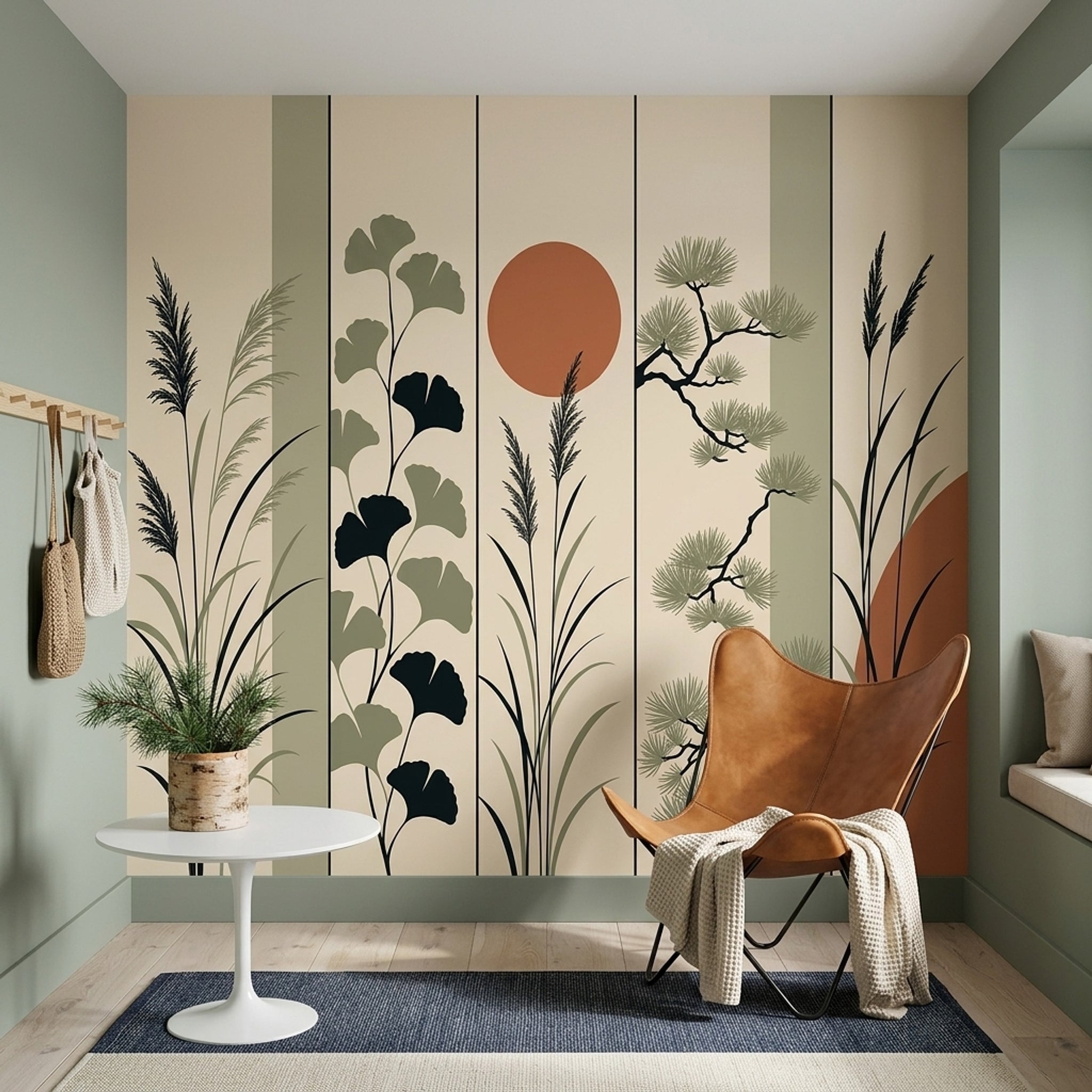 Botanical Wallpaper Minimalist Removable Sage Green Wall Decor