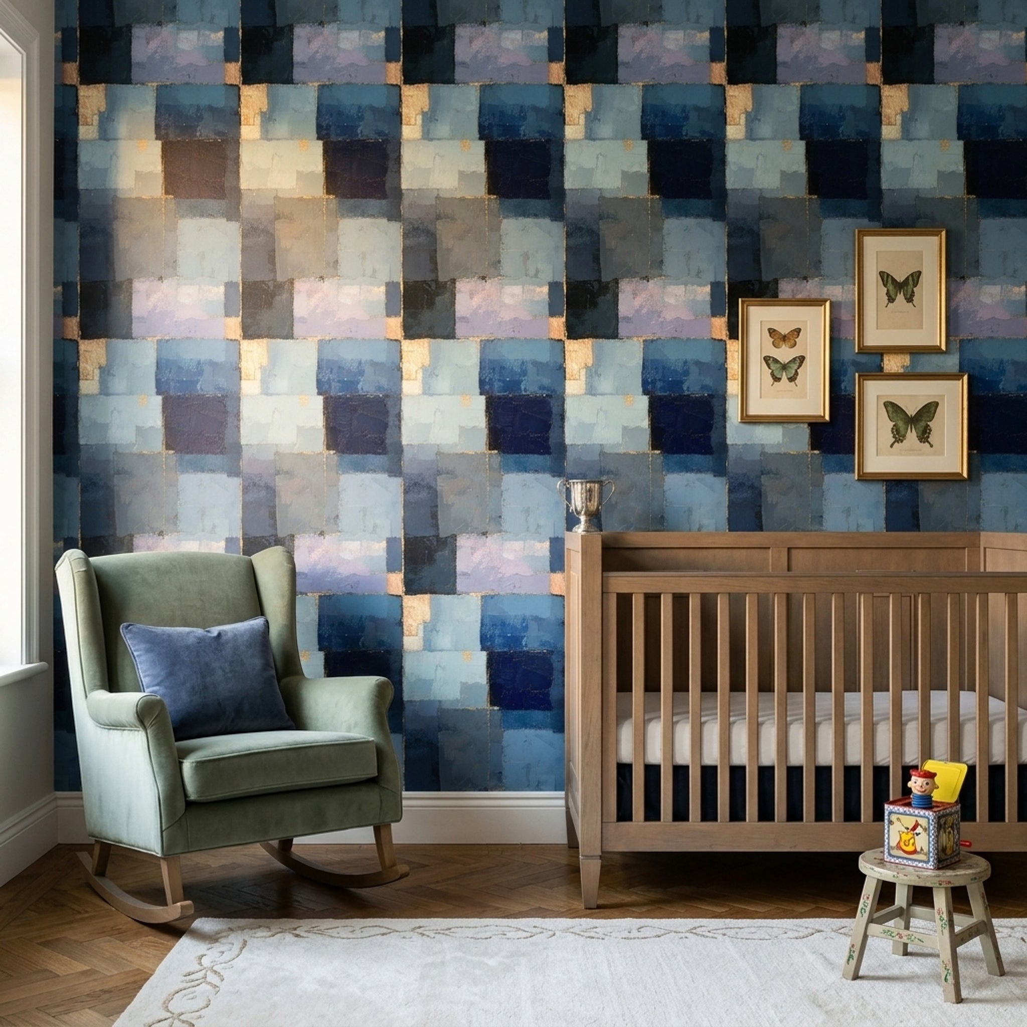 Geometric Blocks Wallpaper Abstract Gold Accents Removable Wall Decor